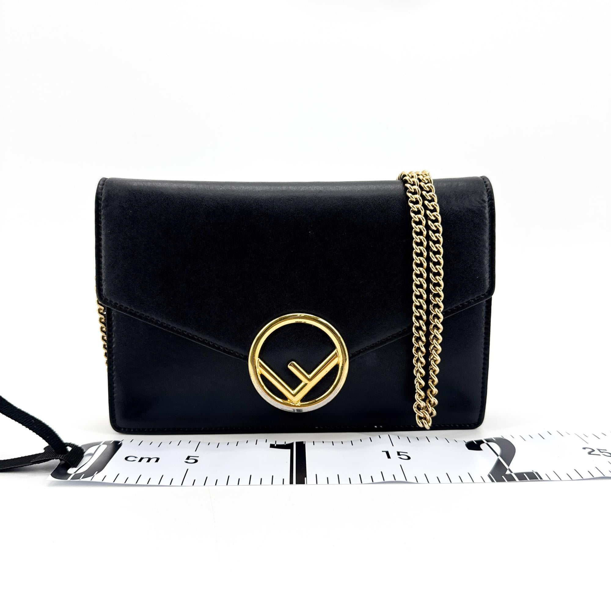 Fendi F Is Fendi Envelope Wallet On Chain Leather Black Leather Clutche & Pouche Bag (Pre-Owned)