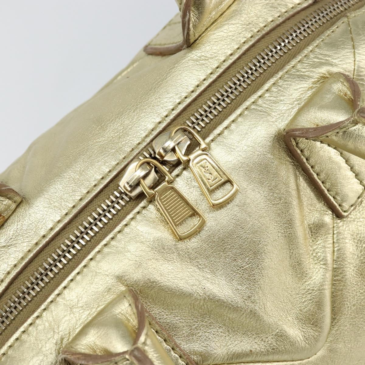 Saint Laurent Easy Y Suede With Fox Fur Gold Leather Bag (Pre-Owned)
