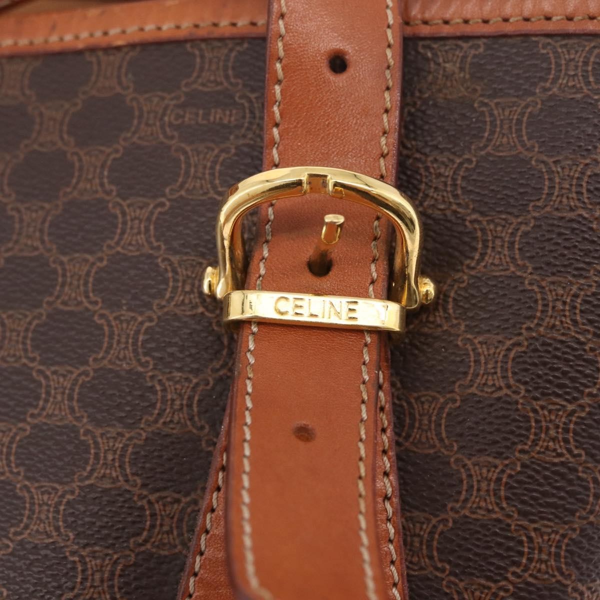 Celine Vintage Macadam Shopper Coated Canvas Brown Canvas Tote Bag Bag (Pre-Owned)