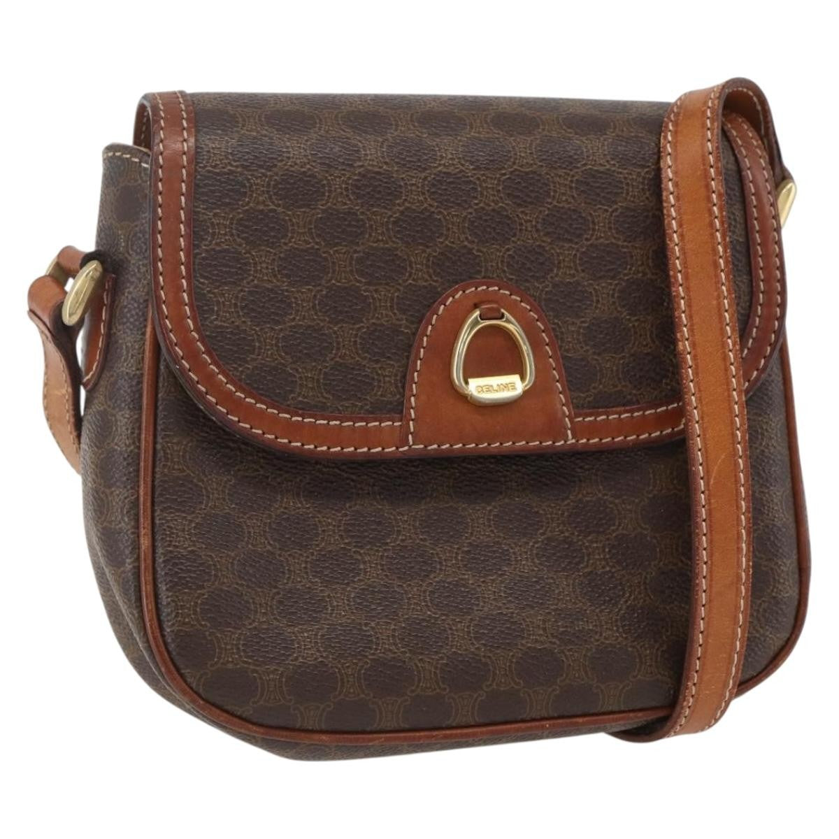 Celine Vintage Macadam Canvas And Leather Brown Canvas Shoulder Bag Bag (Pre-Owned)