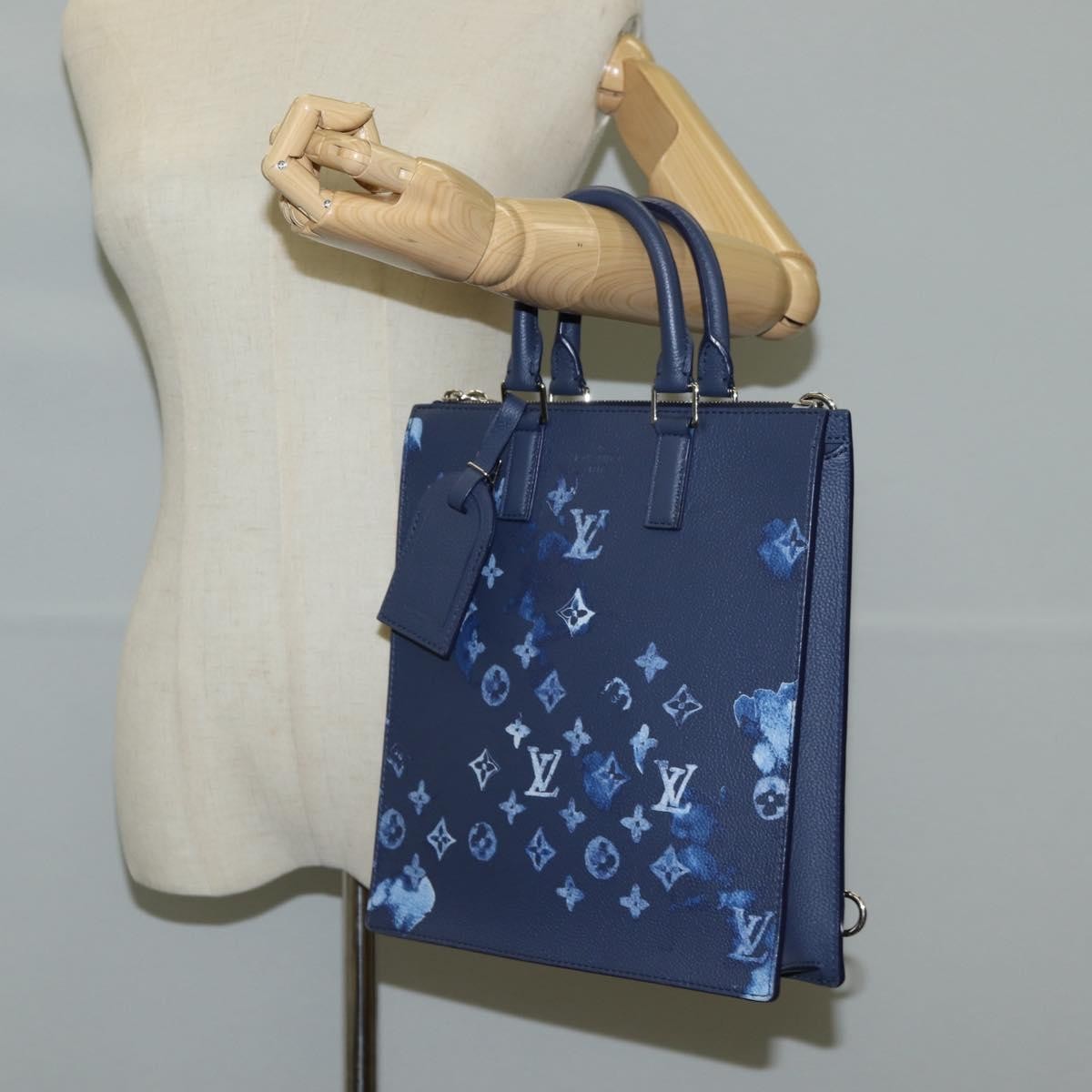 Louis Vuitton Sac Plat Zipped Limited Edition Monogram Ink Watercolor Leather Blue Canvas Handbag (Pre-Owned)