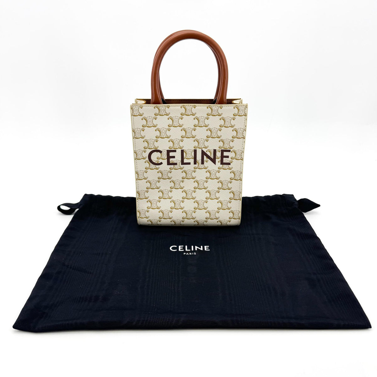 Celine Vertical Cabas Triomphe Coated Canvas White Canvas Tote Bag Bag (Pre-Owned)