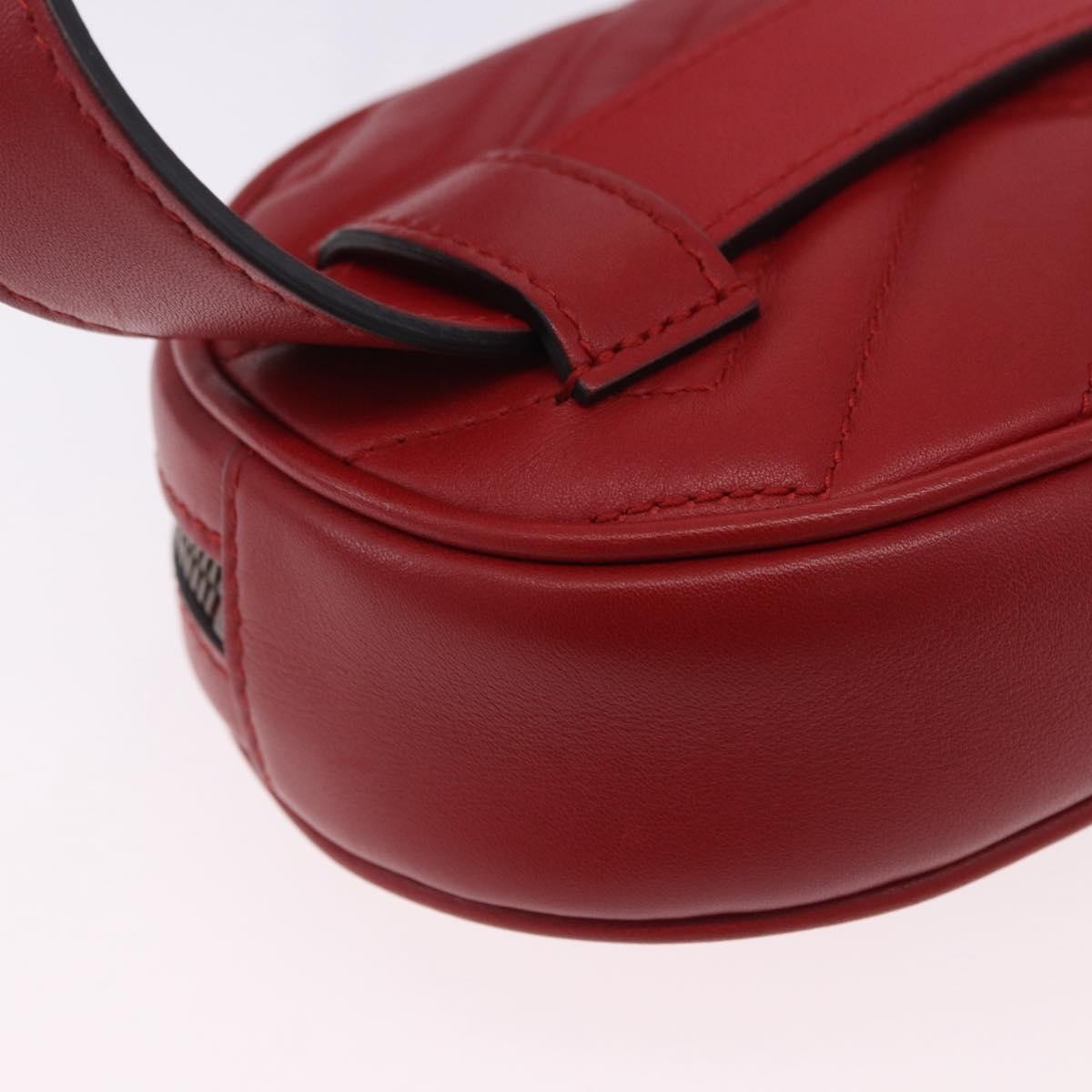 Gucci Gg Marmont Belt Matelasse Leather Red Leather Handbag (Pre-Owned)