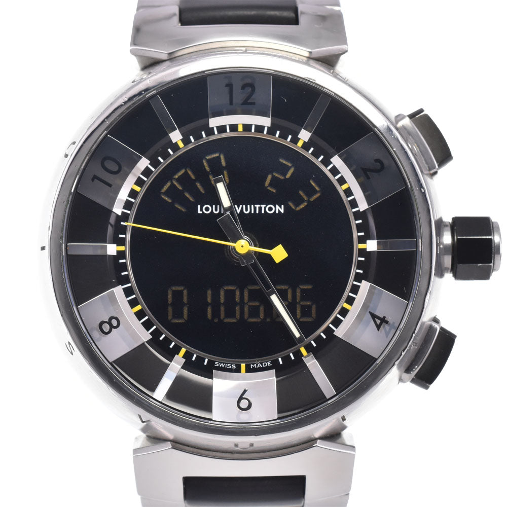 Louis Vuitton Tambour Quartz Stainless Steel And Monogram Rubber Watch (Pre-Owned)