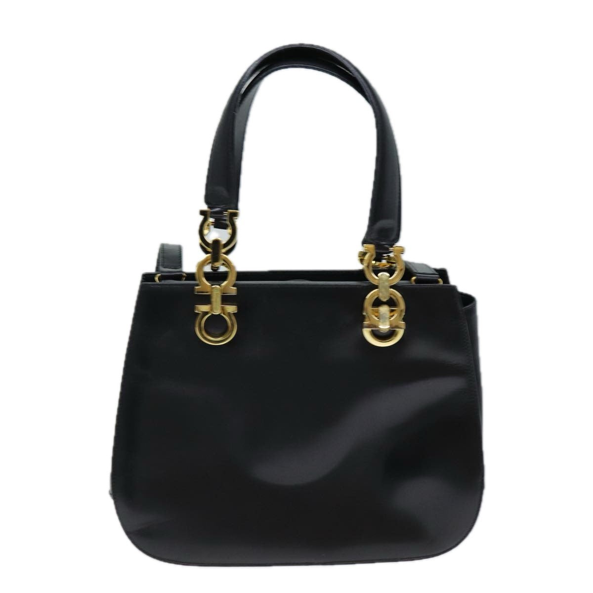 Salvatore Ferragamo Gancini Leather Black Leather Handbag (Pre-Owned)