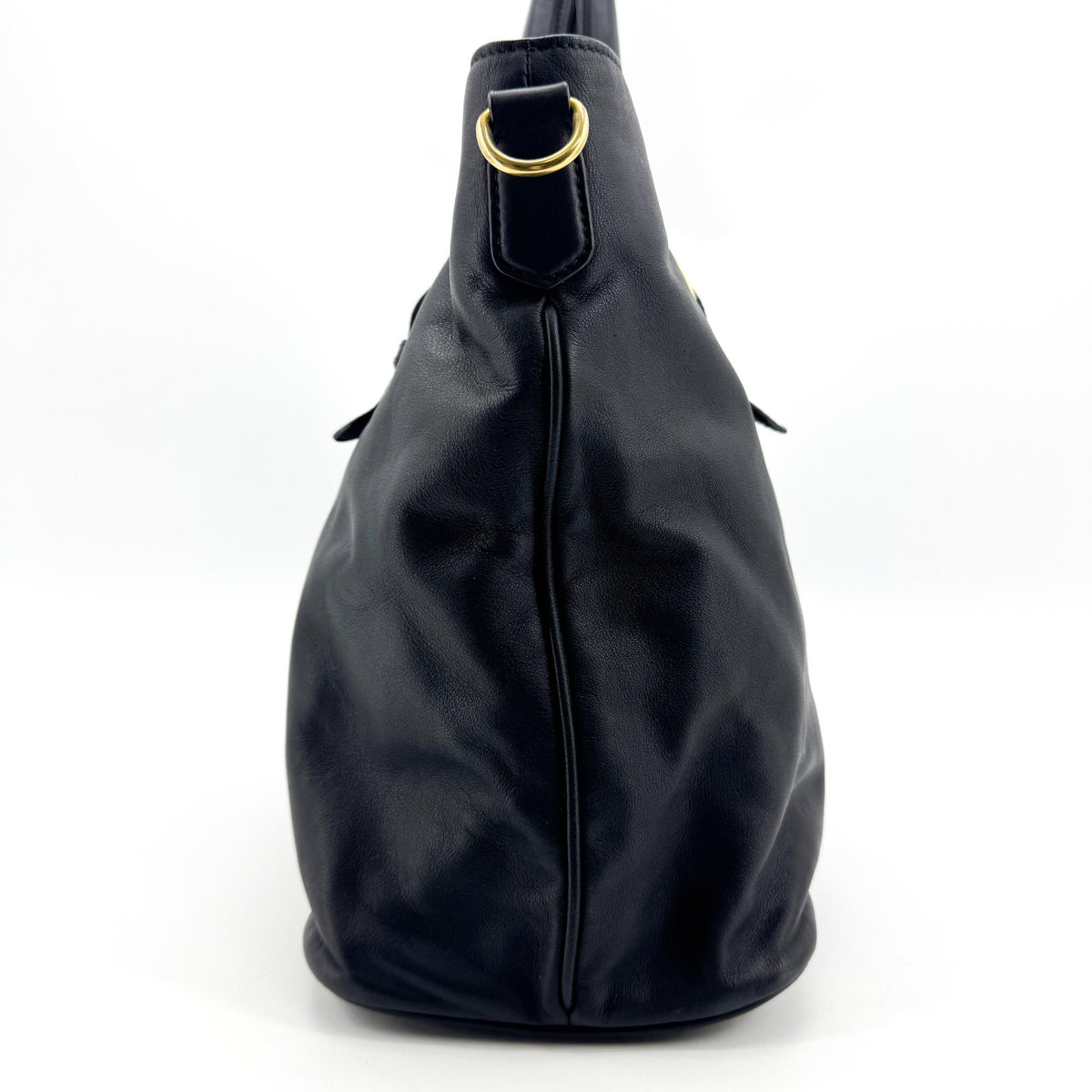 Prada Convertible Buckle Soft Calf Black Leather Tote Bag Bag (Pre-Owned)