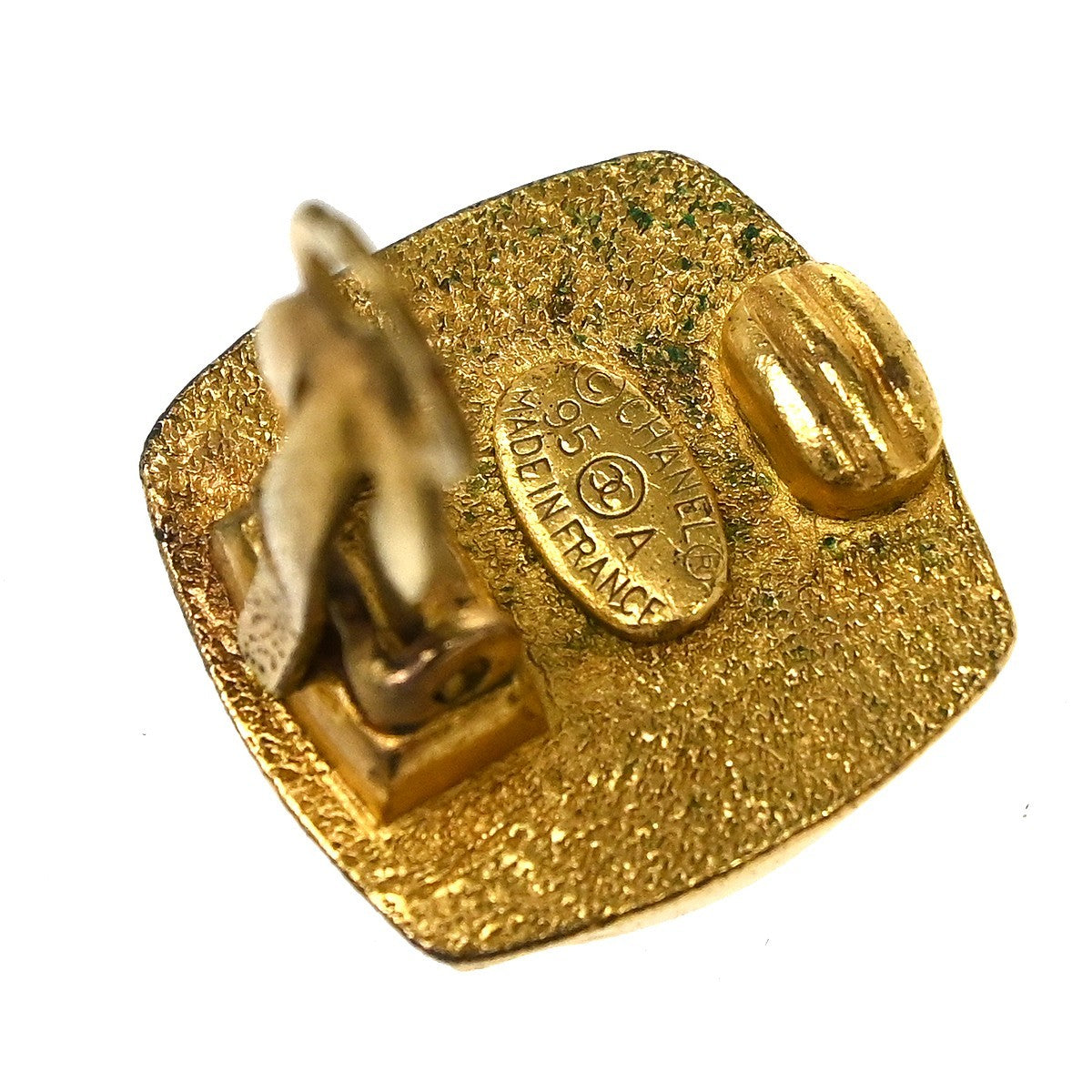 Chanel Vintage Cc Square Clip-On Metal Gold Gold_Plated Earrings Jewelry (Pre-Owned)