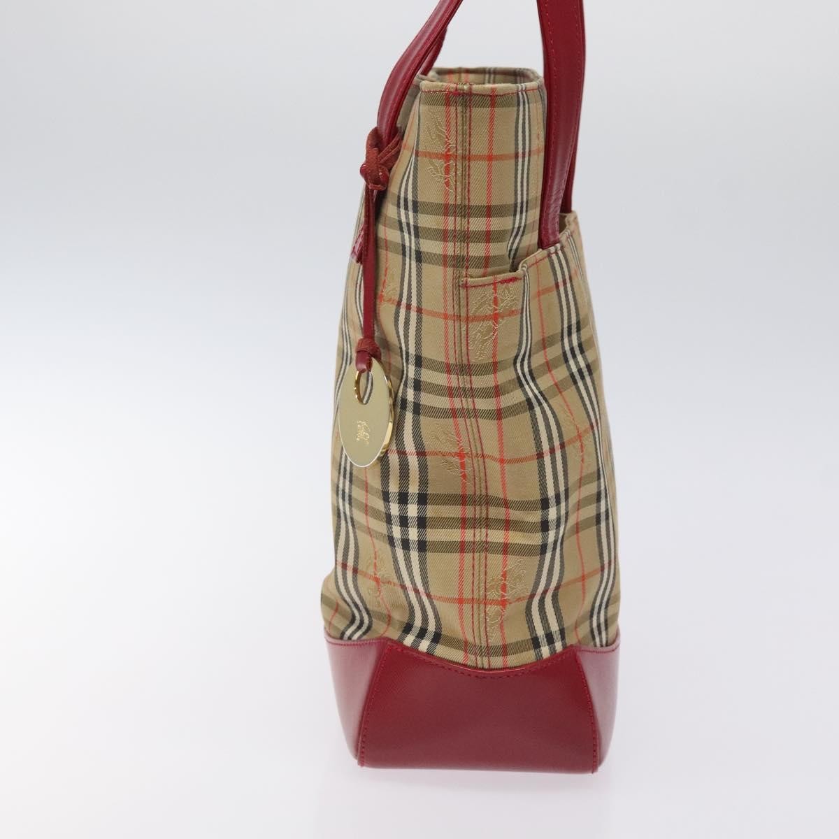 Burberry Nova Check Tote Canvas And Leather Red Canvas Tote Bag Bag (Pre-Owned)
