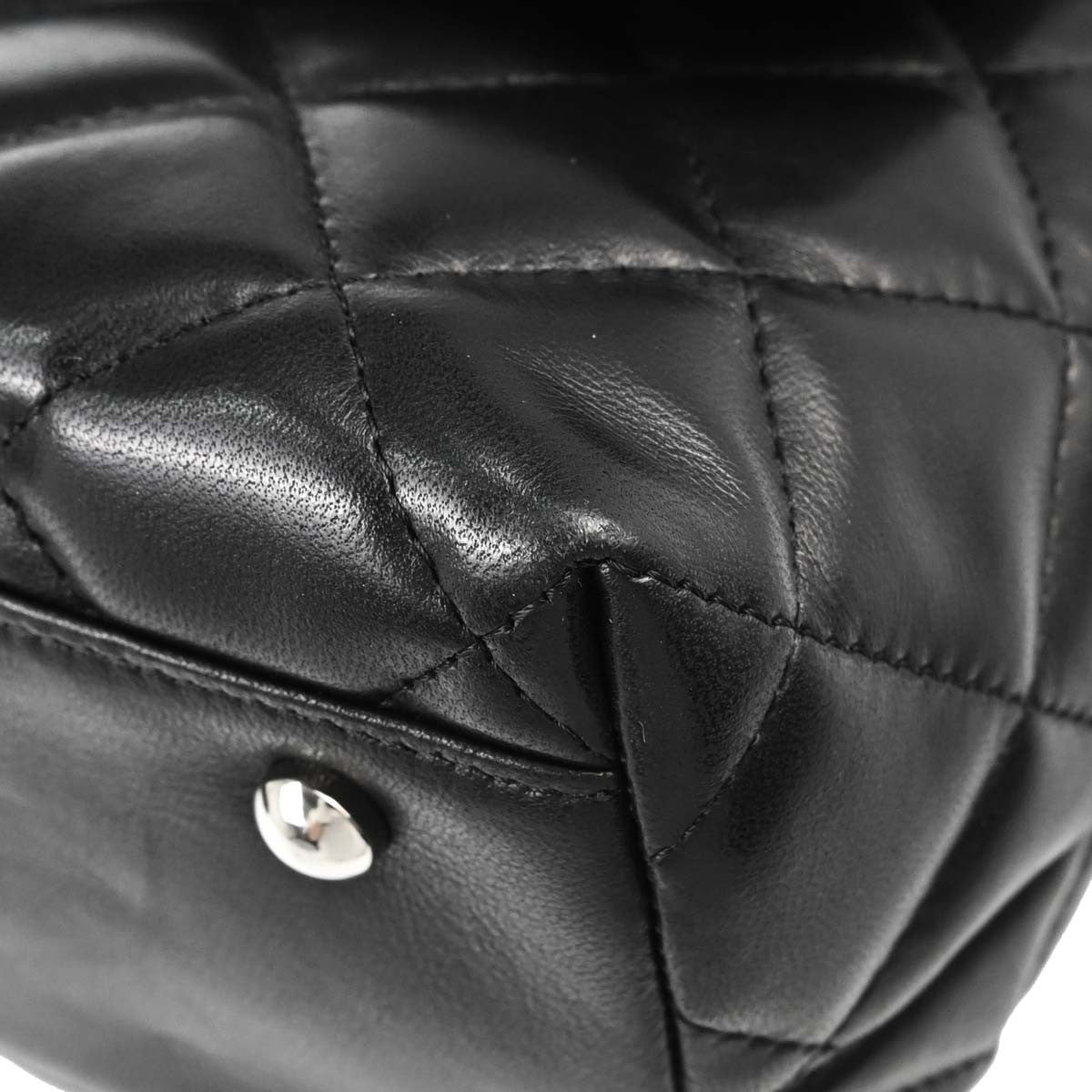 Chanel Vintage Classic Top Handle Flap Quilted Lambskin Black Leather Handbag (Pre-Owned)
