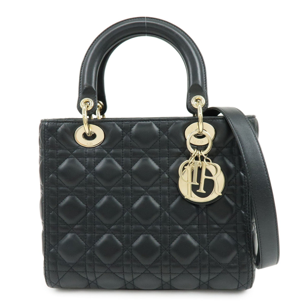 Christian Dior Lady Dior Black Leather Handbag (Pre-Owned)