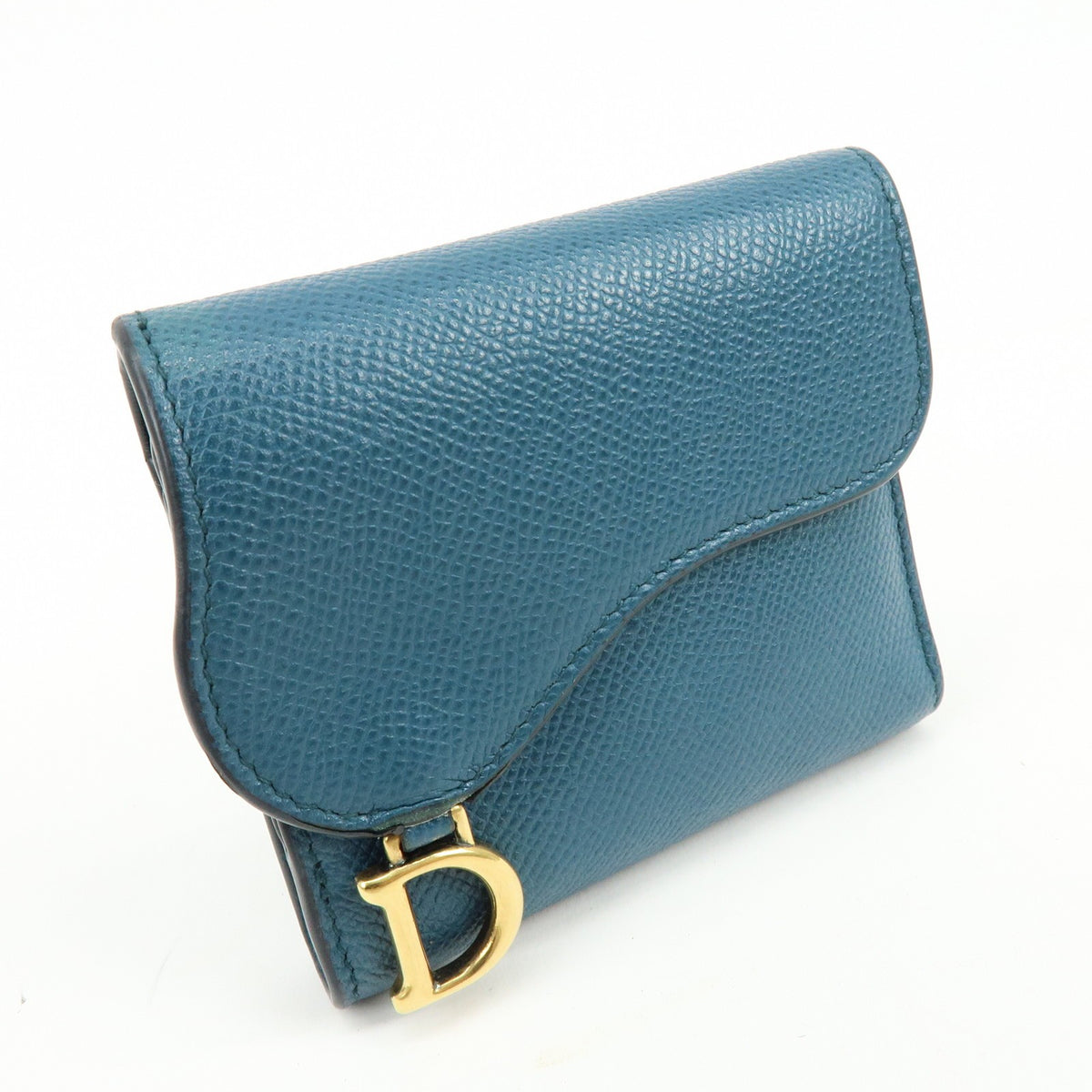 Christian Dior Saddle Flap Leather Blue Leather Wallets Accessory (Pre-Owned)