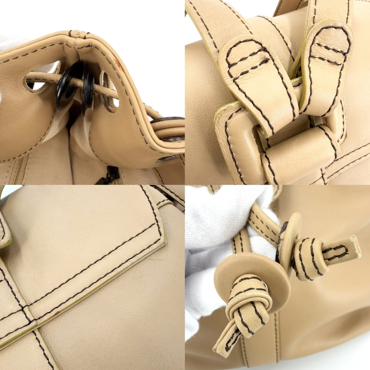 Chanel Vintage Cc Turnlock Leather Beige Leather Backpack Bag (Pre-Owned)