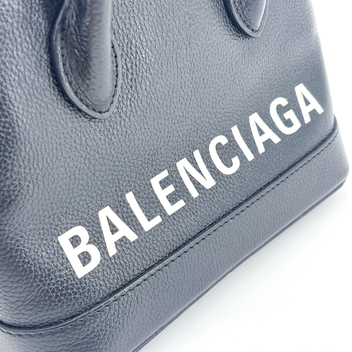 Balenciaga Logo Ville Leather Black Leather Handbag (Pre-Owned)