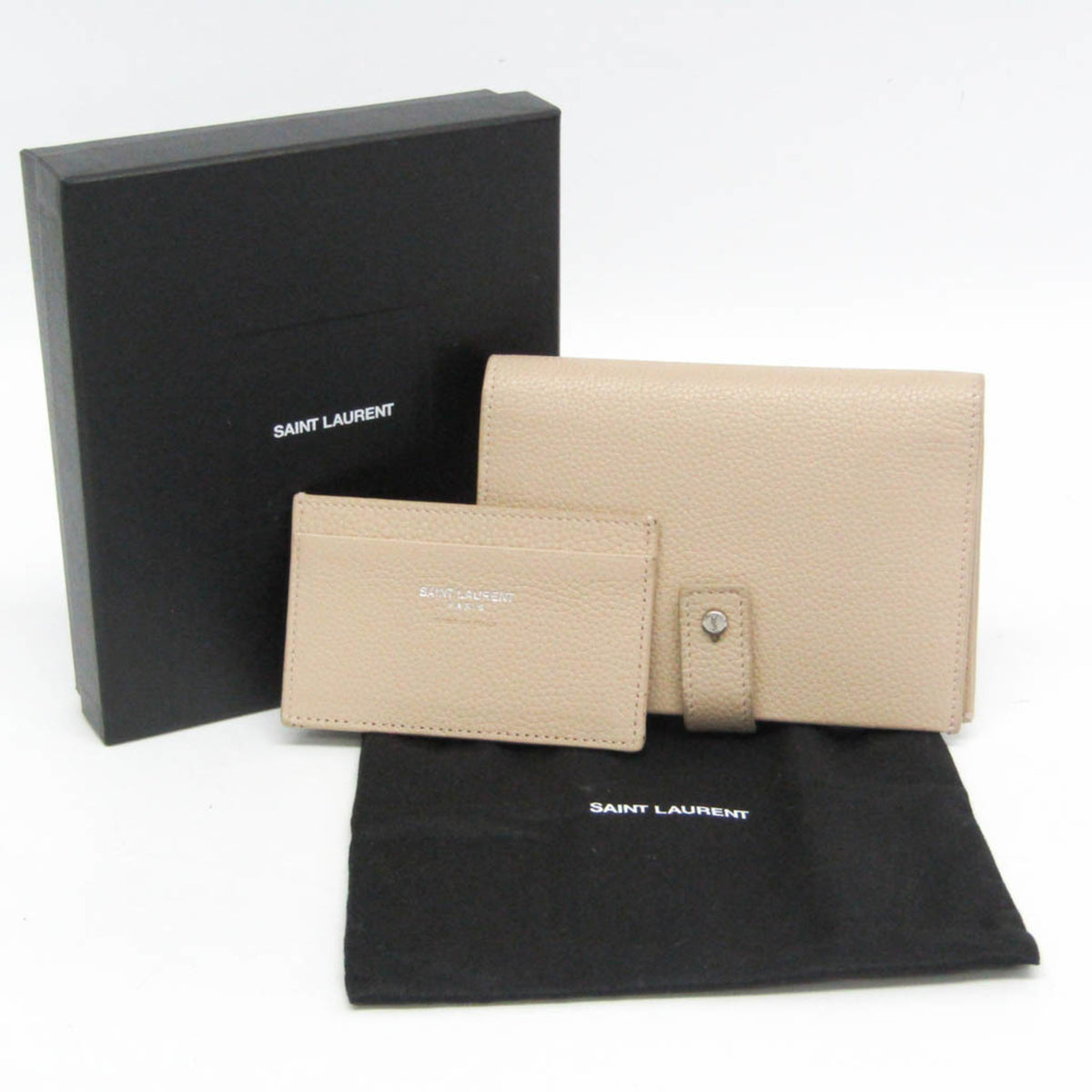 Saint Laurent Sac De Jour Souple Card Case Leather Beige Leather Wallets Accessory (Pre-Owned)