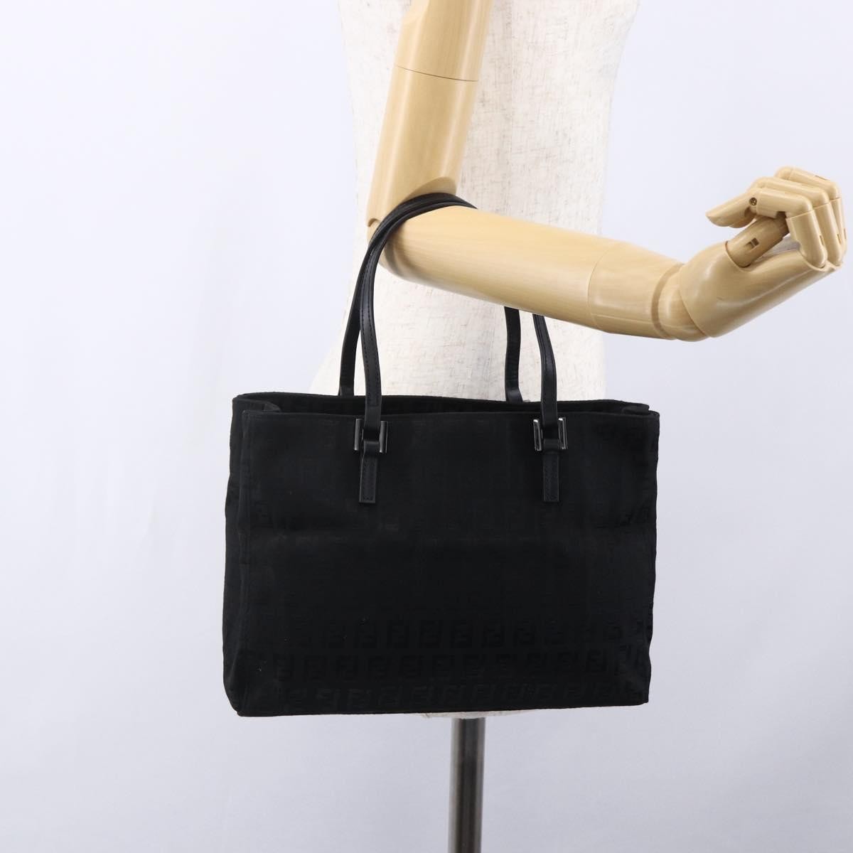 Fendi Vintage Shopping Zucchino Canvas Black Canvas Tote Bag Bag (Pre-Owned)