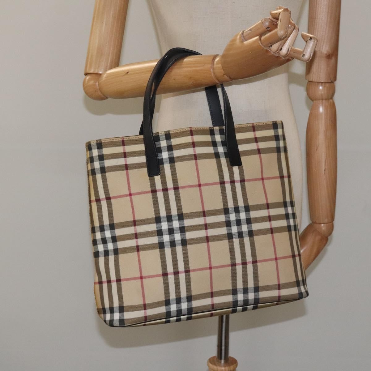 Burberry Nova Check Tote Canvas Check Pattern Beige Canvas Tote Bag Bag (Pre-Owned)