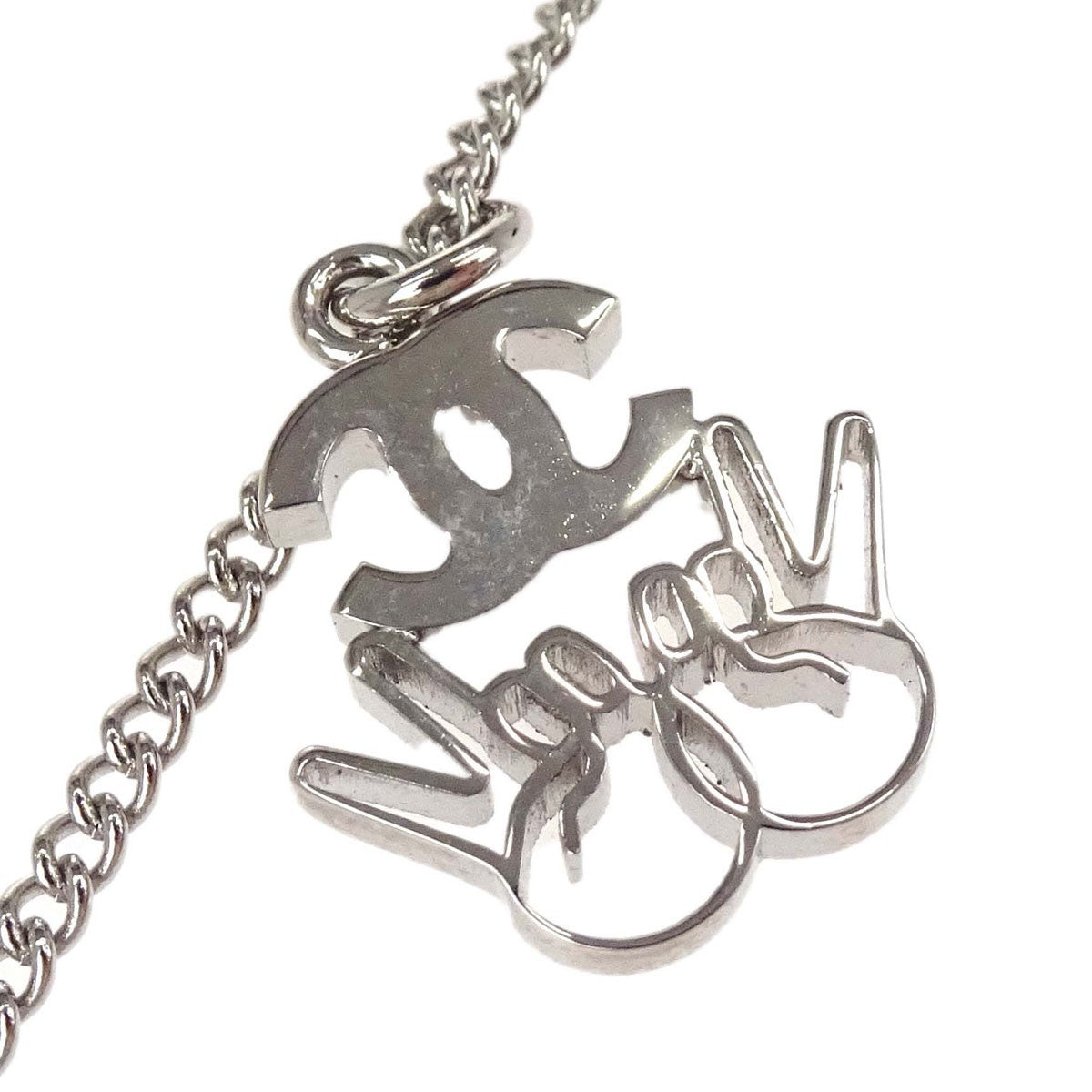 Chanel Vintage Cc Logo Chain Charm Pendant Silver Plated Silver Silver_Plated Necklace Jewelry (Pre-Owned)