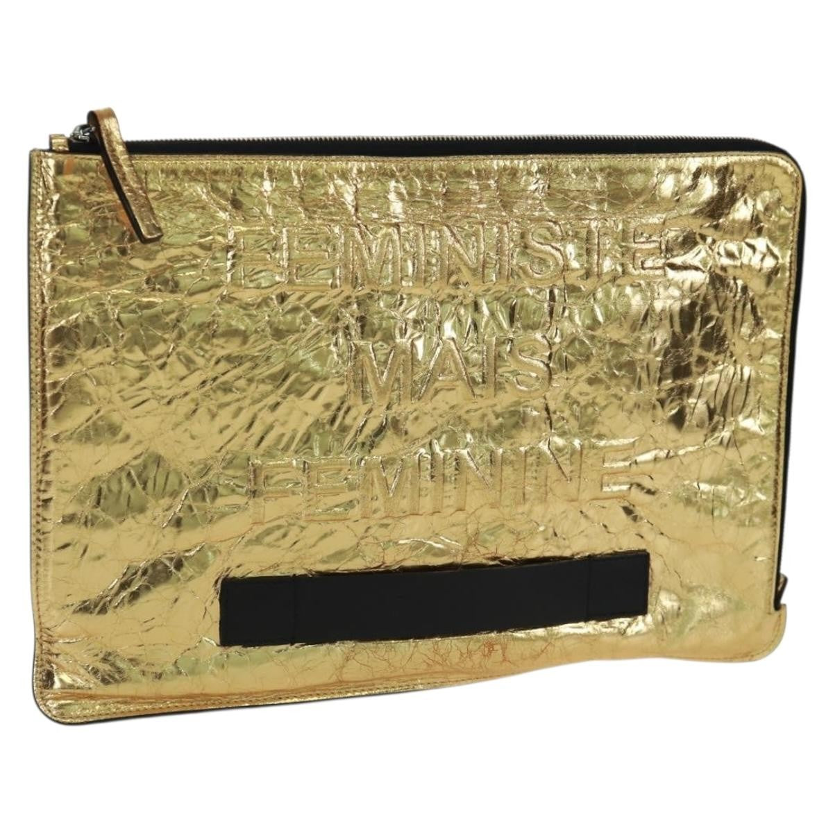 Chanel Feminine Crinkled Leather Gold Leather Clutche & Pouche Bag (Pre-Owned)