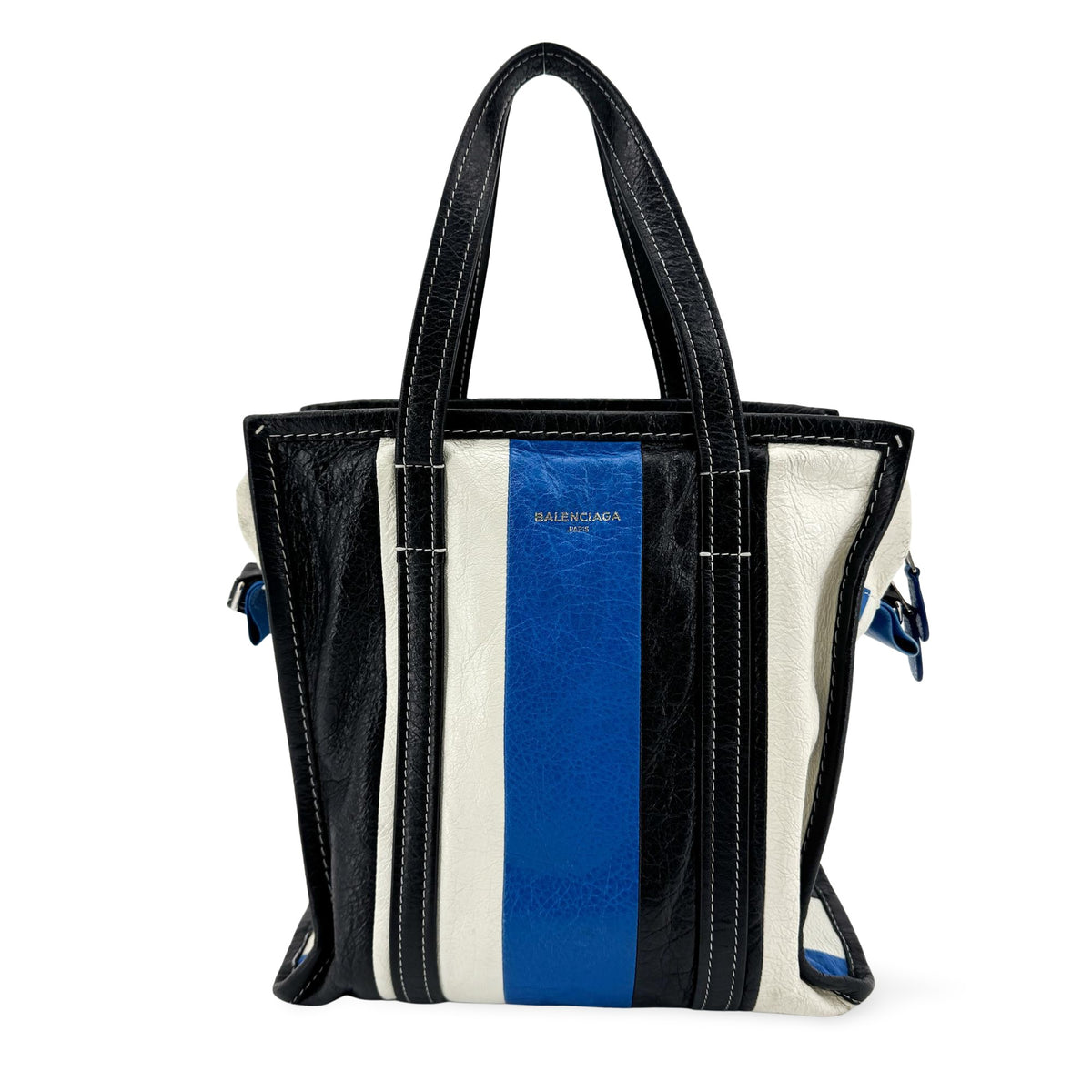 Balenciaga Bazar Striped Leather Black Leather Tote Bag Bag (Pre-Owned)