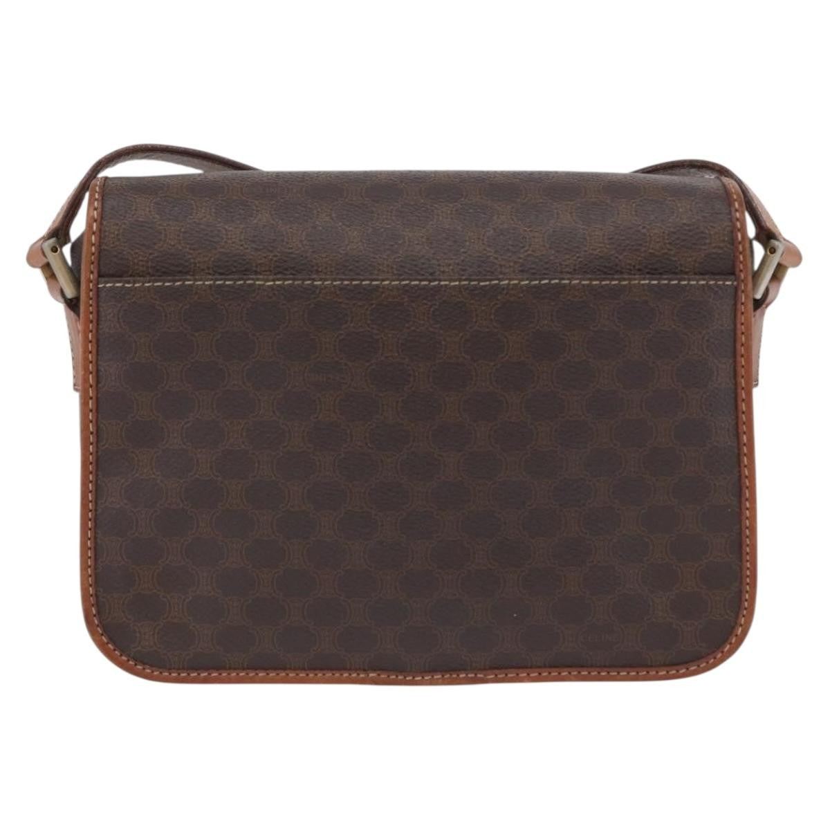 Celine Vintage Macadam Circle Logo Canvas And Leather Brown Canvas Shoulder Bag Bag (Pre-Owned)