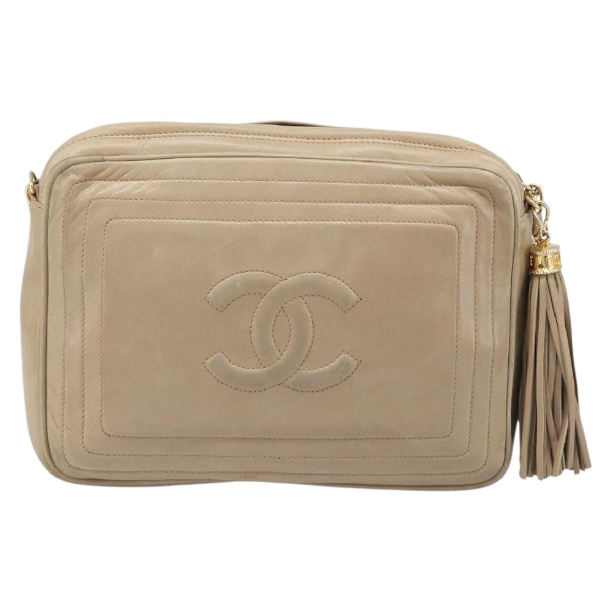 Chanel Vintage Cc Tassel Camera Lambskin Beige Leather Shoulder Bag Bag (Pre-Owned)