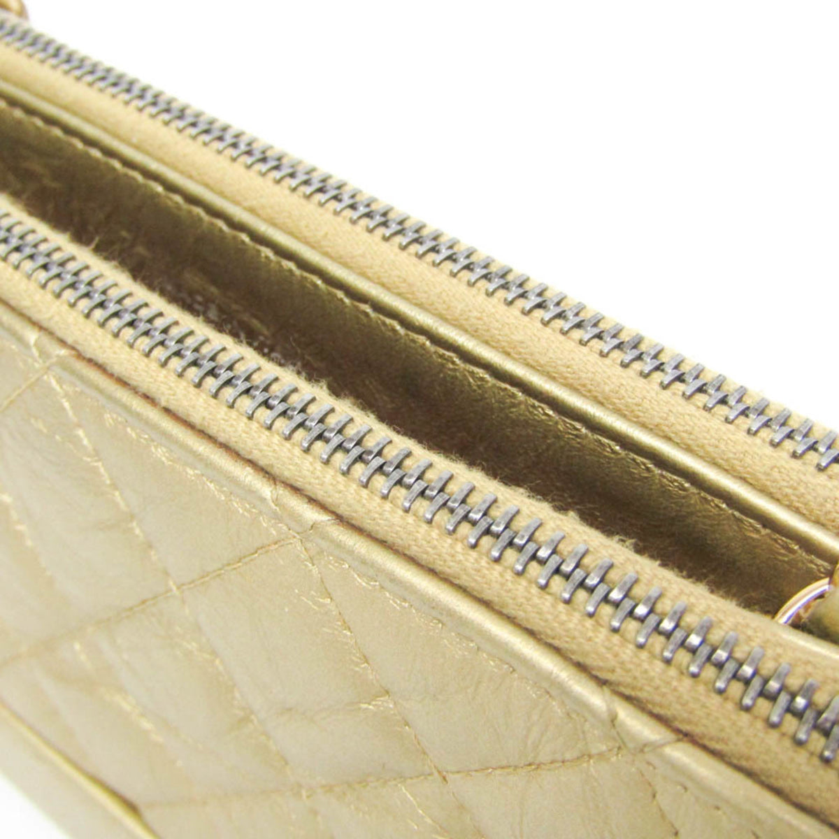 Chanel Gabrielle Double Zip Clutch With Chain Quilted Aged Calfskin Gold Leather Shoulder Bag Bag (Pre-Owned)