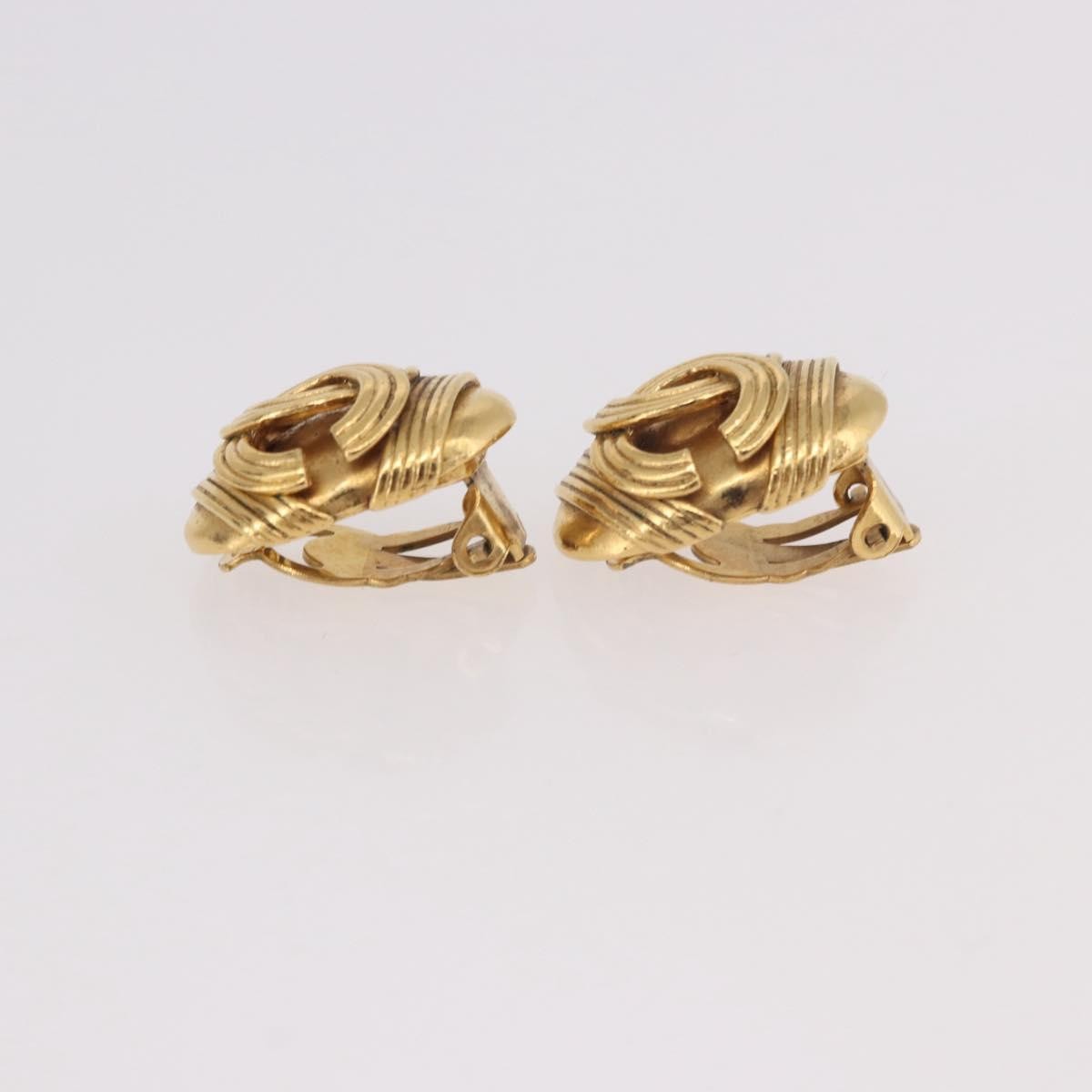 Chanel Cc Clip On Metal Gold Metal Earrings Jewelry (Pre-Owned)