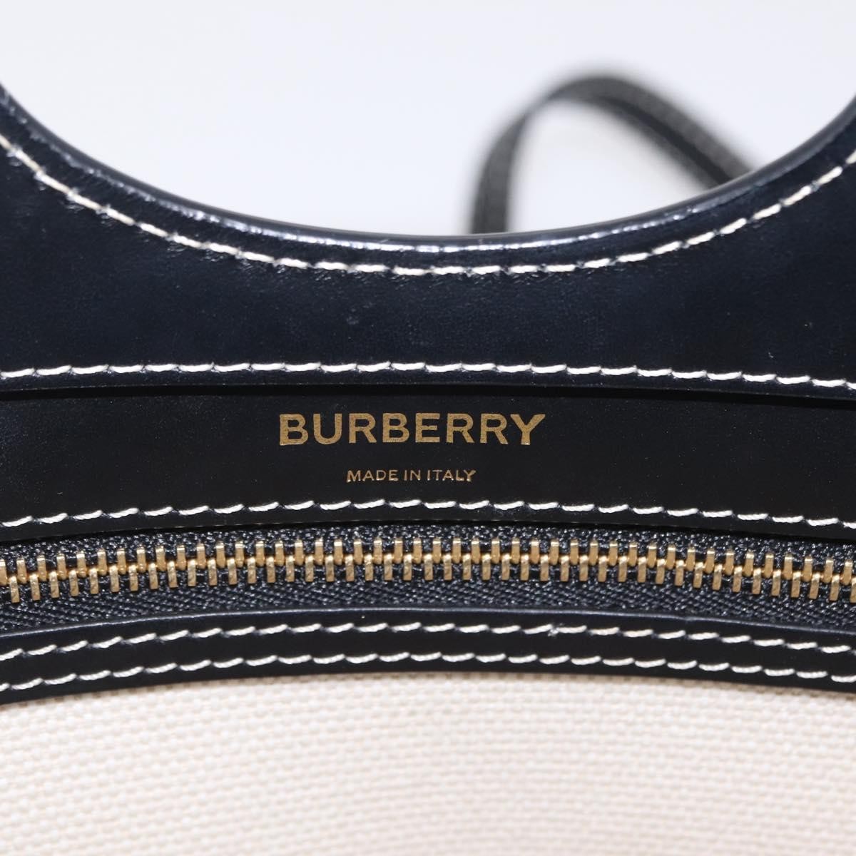 Burberry Logo Pocket Canvas With Leather White Canvas Tote Bag Bag (Pre-Owned)