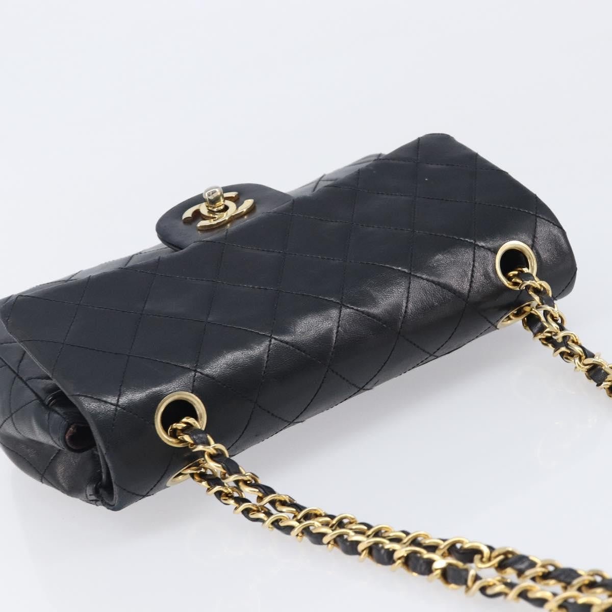 Chanel Vintage Classic Double Flap Quilted Lambskin Black Leather Shoulder Bag Bag (Pre-Owned)