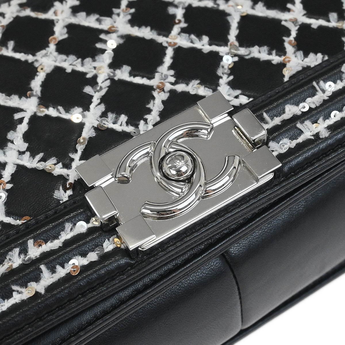 Chanel Boy Flap Sequin Quilted Calfskin Black Leather Shoulder Bag Bag (Pre-Owned)