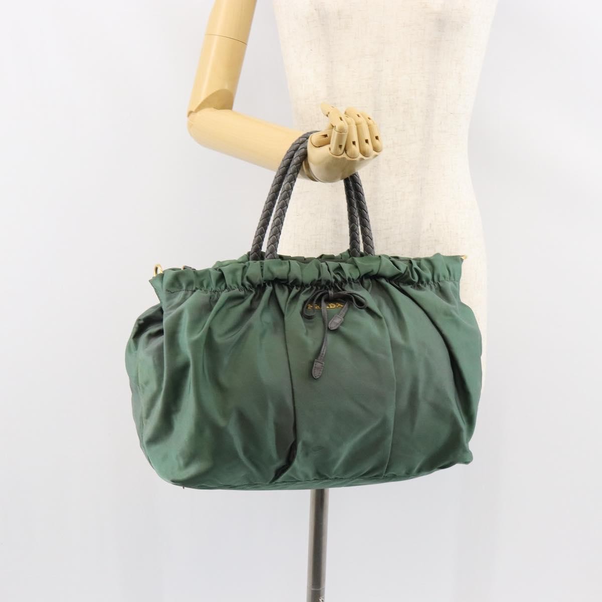 Prada Convertible Bow Tessuto Green Nylon Tote Bag Bag (Pre-Owned)