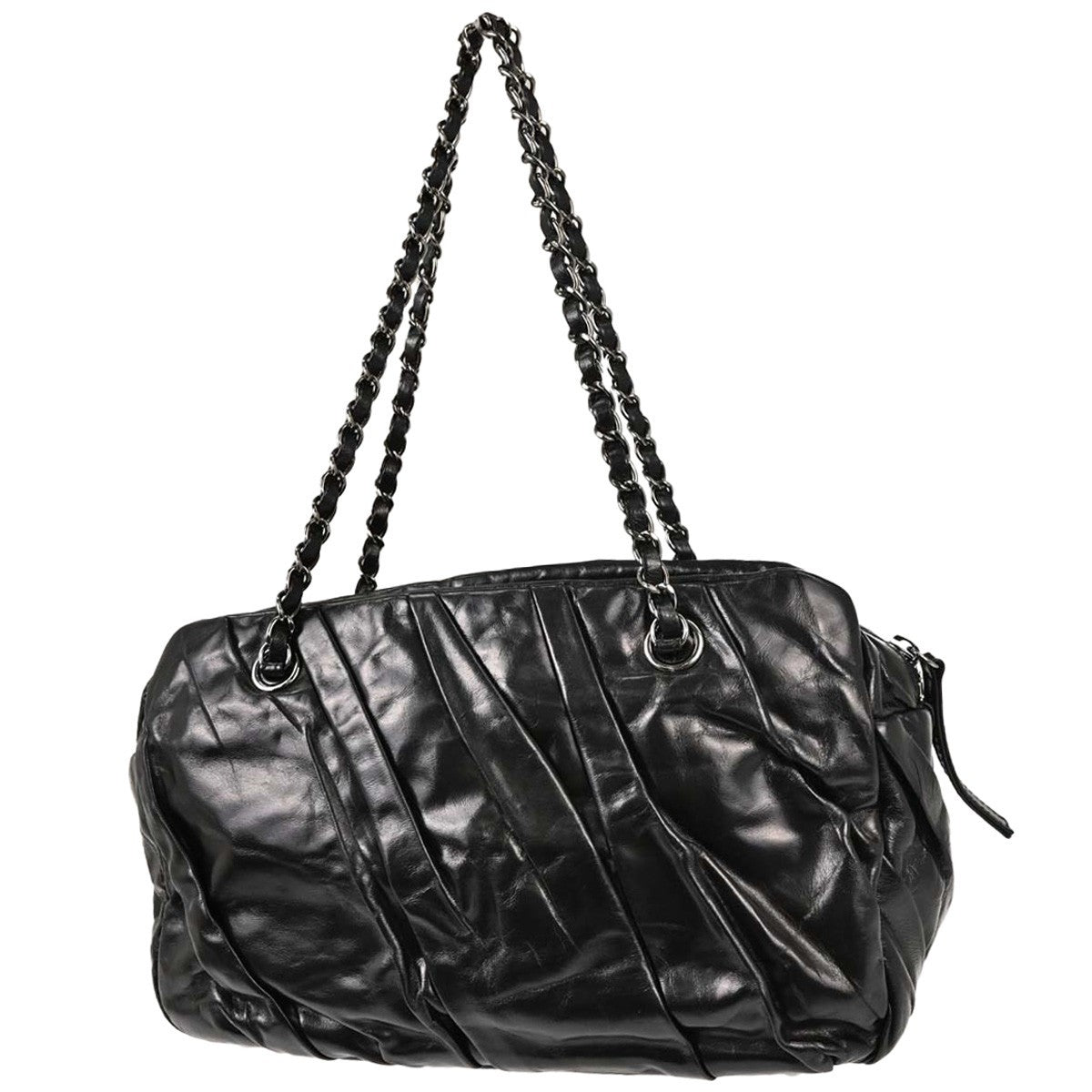 Chanel Twisted Bowling Glazed Calfskin Black Leather Shoulder Bag Bag (Pre-Owned)