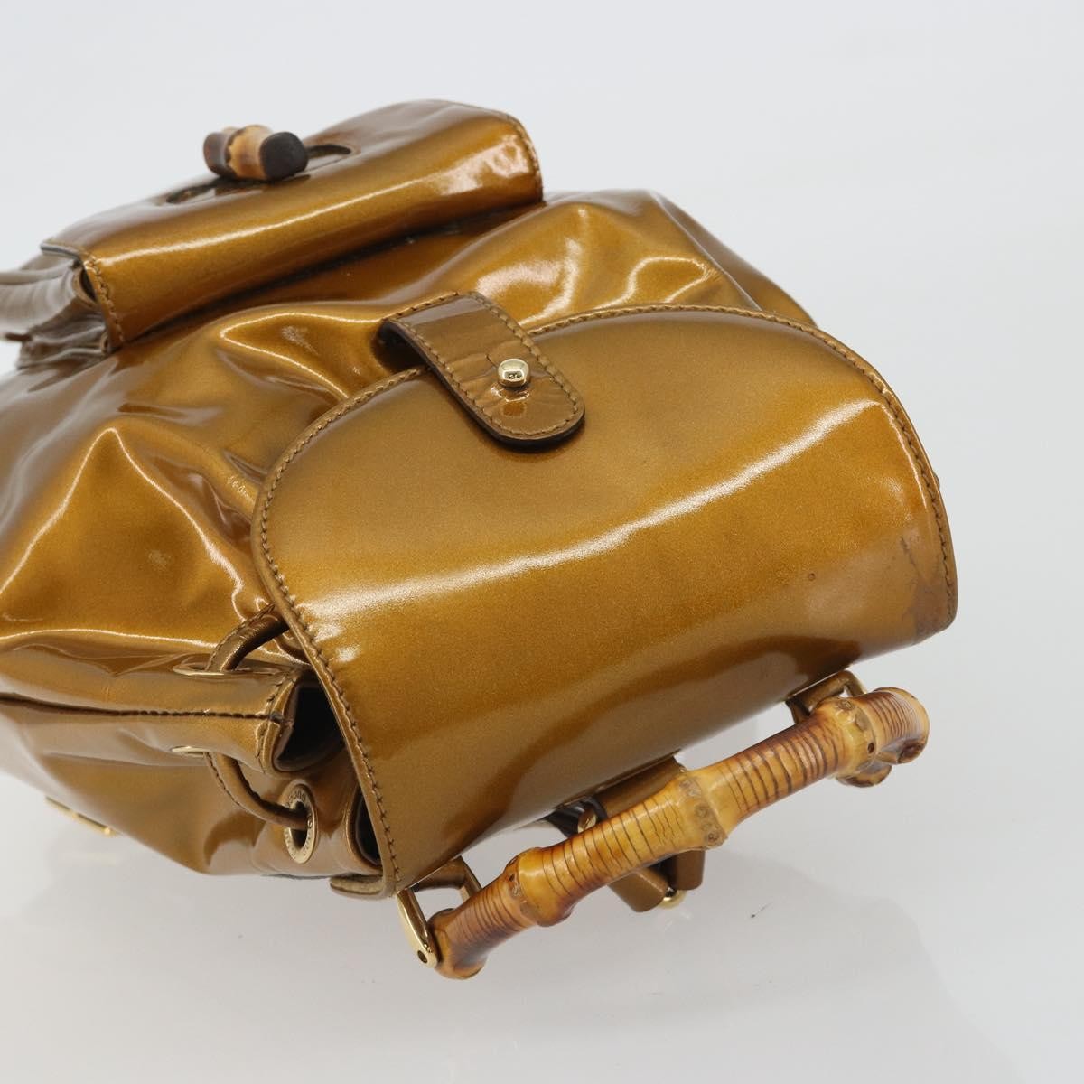 Gucci Vintage Bamboo Patent Gold Patent_Leather Backpack Bag (Pre-Owned)