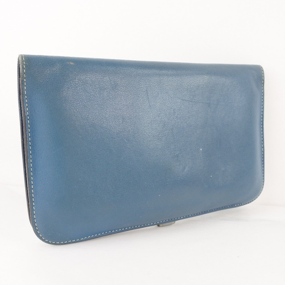 Hermes Dogon Duo Combined Leather Blue Calfskin Wallets Accessory (Pre-Owned)