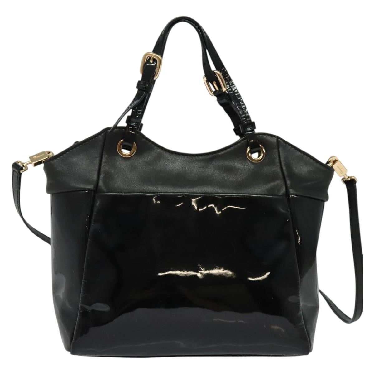 Salvatore Ferragamo Vala Patent Leather Black Patent_Leather Handbag (Pre-Owned)