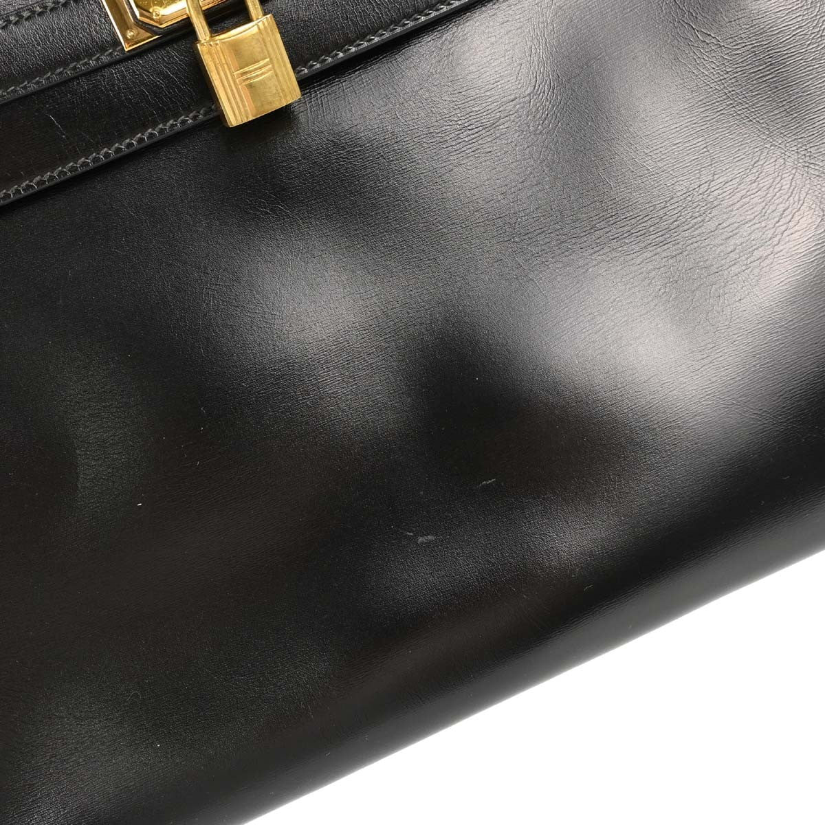 Hermes Kelly Black Box Calf With Gold Hardware Black Calfskin Handbag (Pre-Owned)