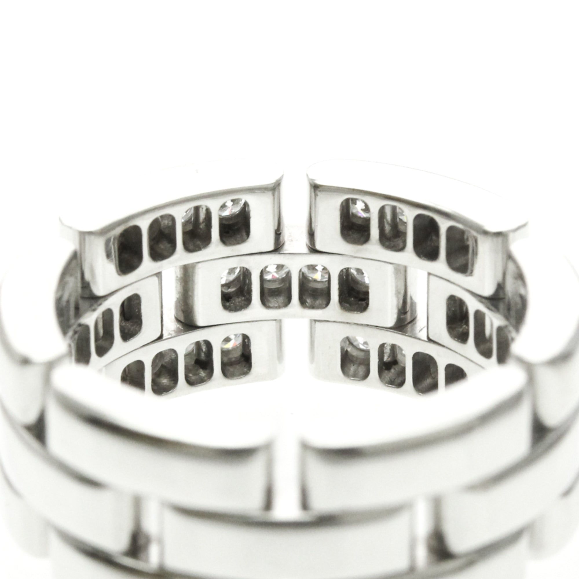 Cartier Maillon Panthere 3 Row Band 18K White Gold With Half Diamonds Silver White_Gold Ring Jewelry (Pre-Owned)
