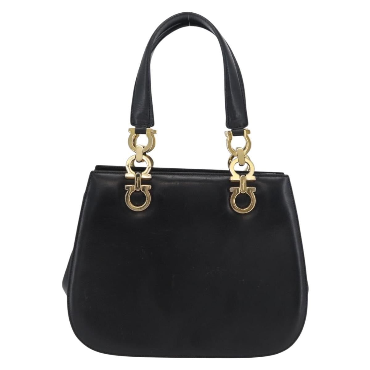 Salvatore Ferragamo Gancini Leather Black Leather Handbag (Pre-Owned)