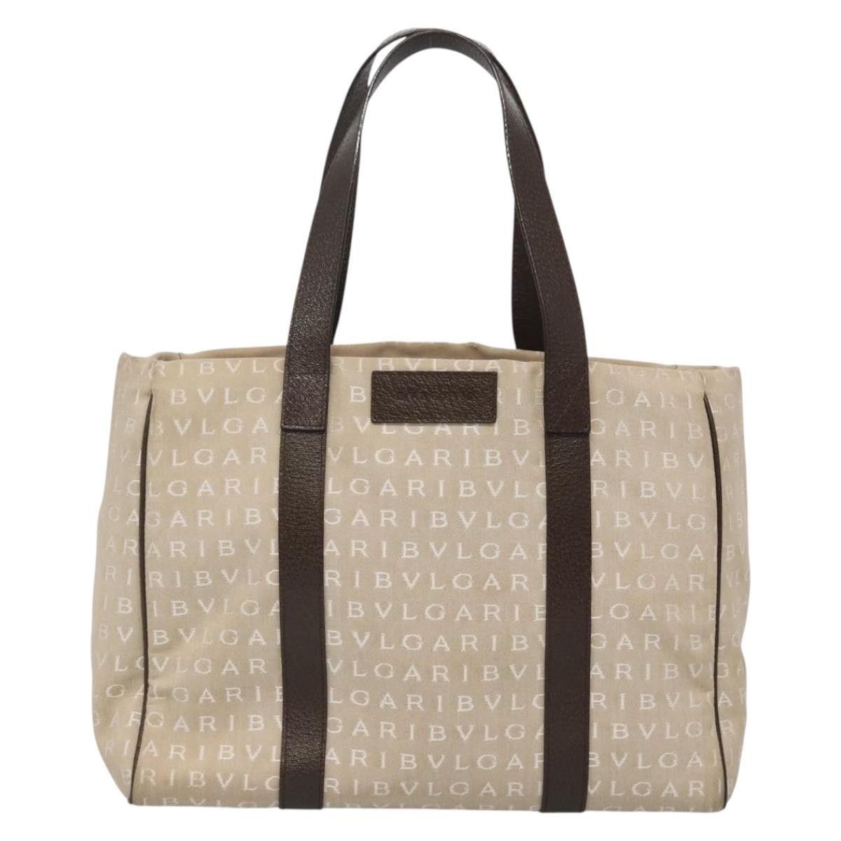 Bvlgari B.Zero1 Logomania Canvas With Leather Beige Canvas Tote Bag Bag (Pre-Owned)