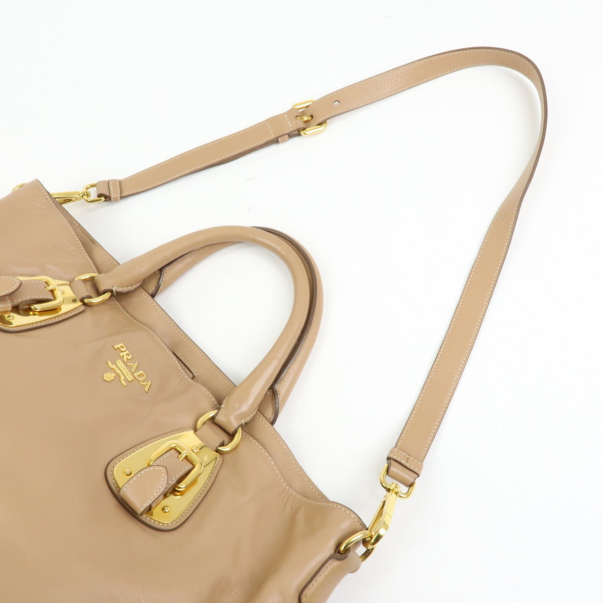 Prada Convertible Shopper Soft Calf Brown Leather Tote Bag Bag (Pre-Owned)