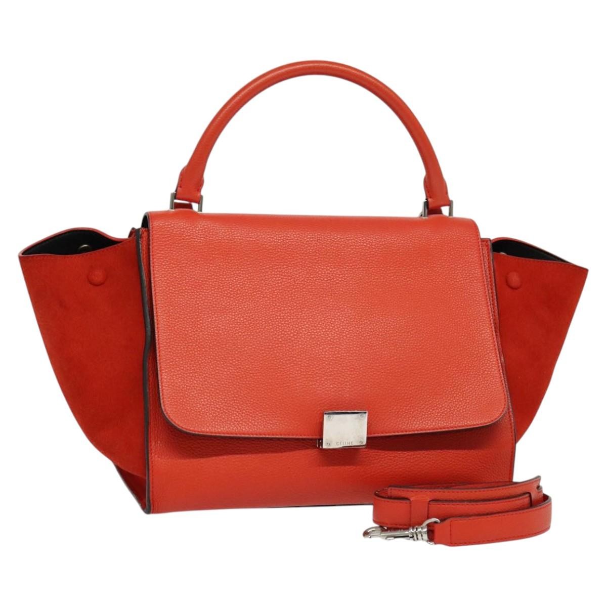 Celine Trapeze Leather With Suede Red Leather Handbag (Pre-Owned)