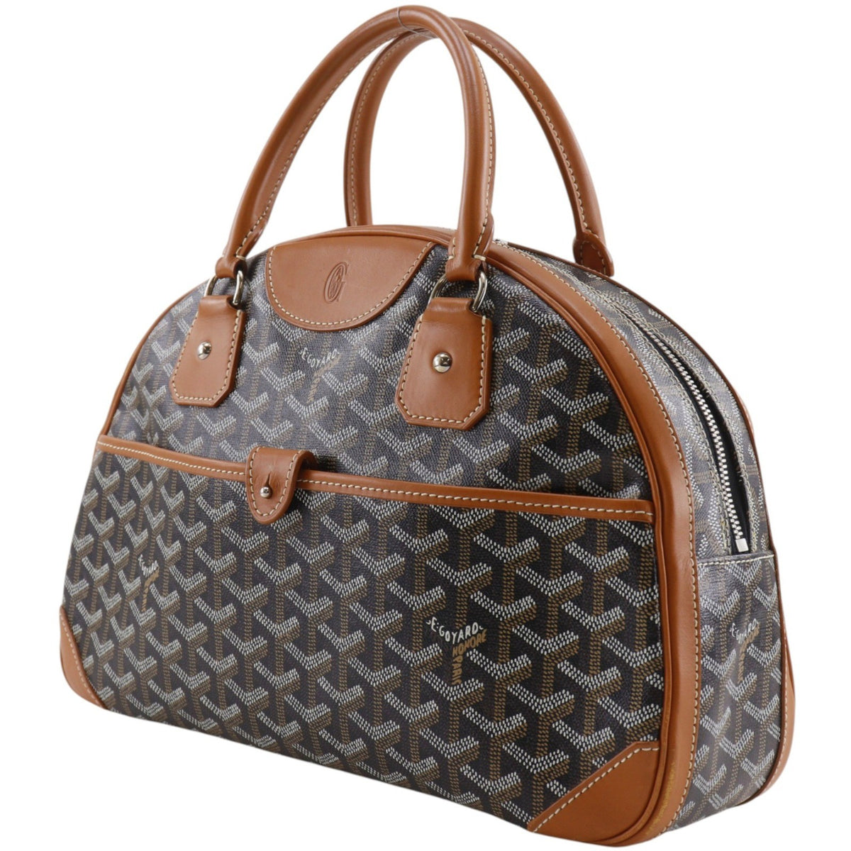 Goyard Saint Jeanne Coated Canvas Black Leather Handbag (Pre-Owned)