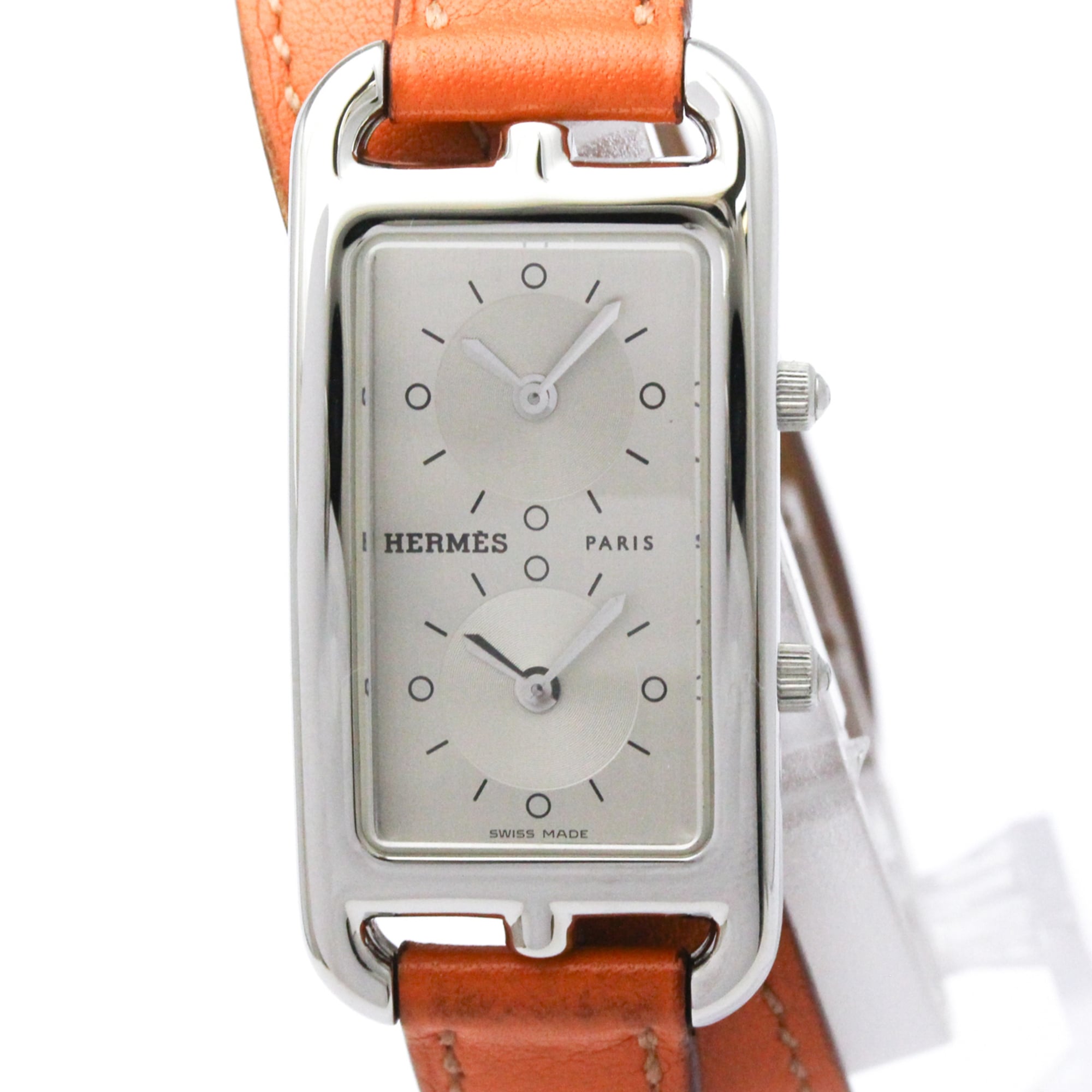 Hermes Cape Cod Dual Time Quartz Stainless Steel And Leather Watch (Pre-Owned)