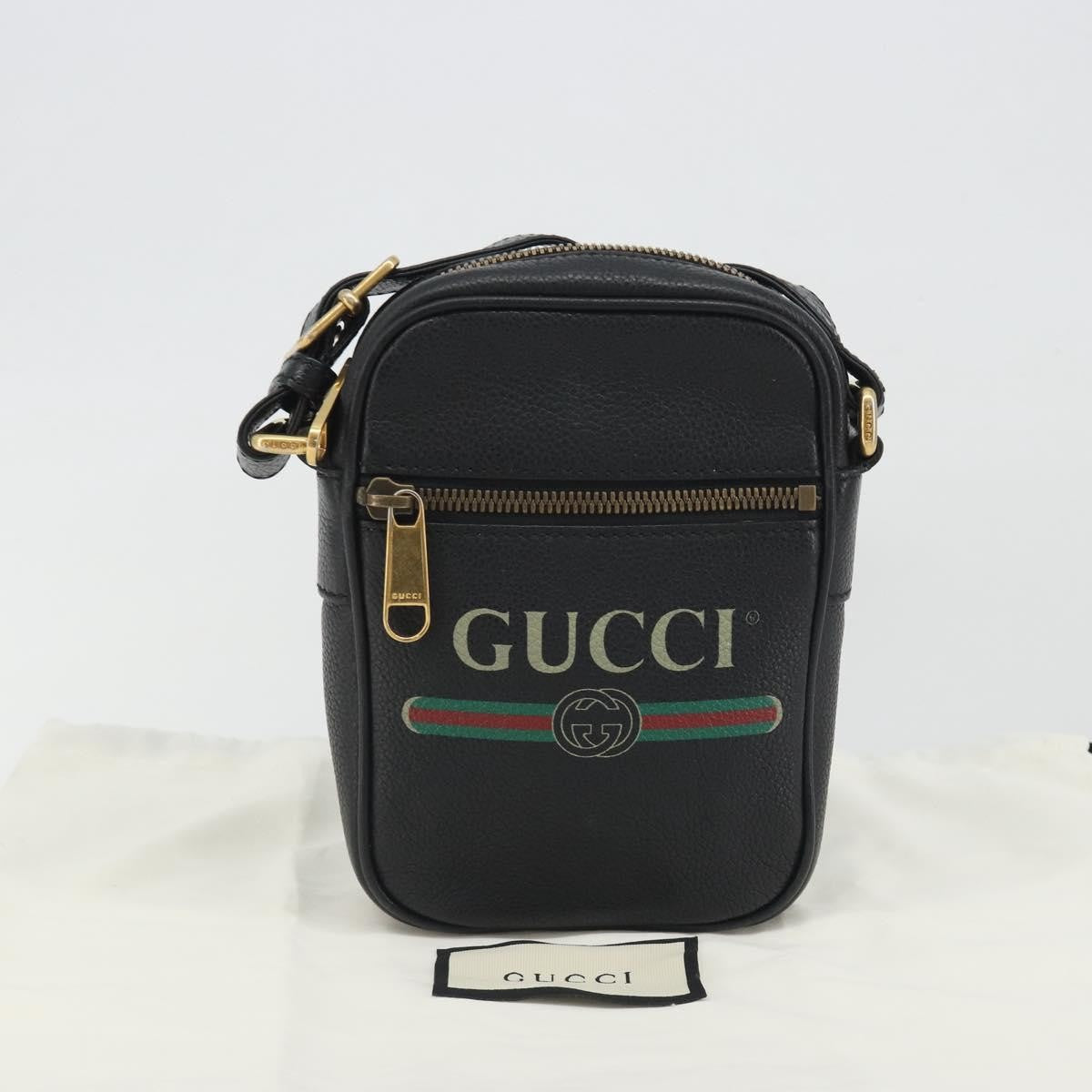 Gucci Logo Zip Messenger Printed Leather Black Leather Clutche & Pouche Bag (Pre-Owned)