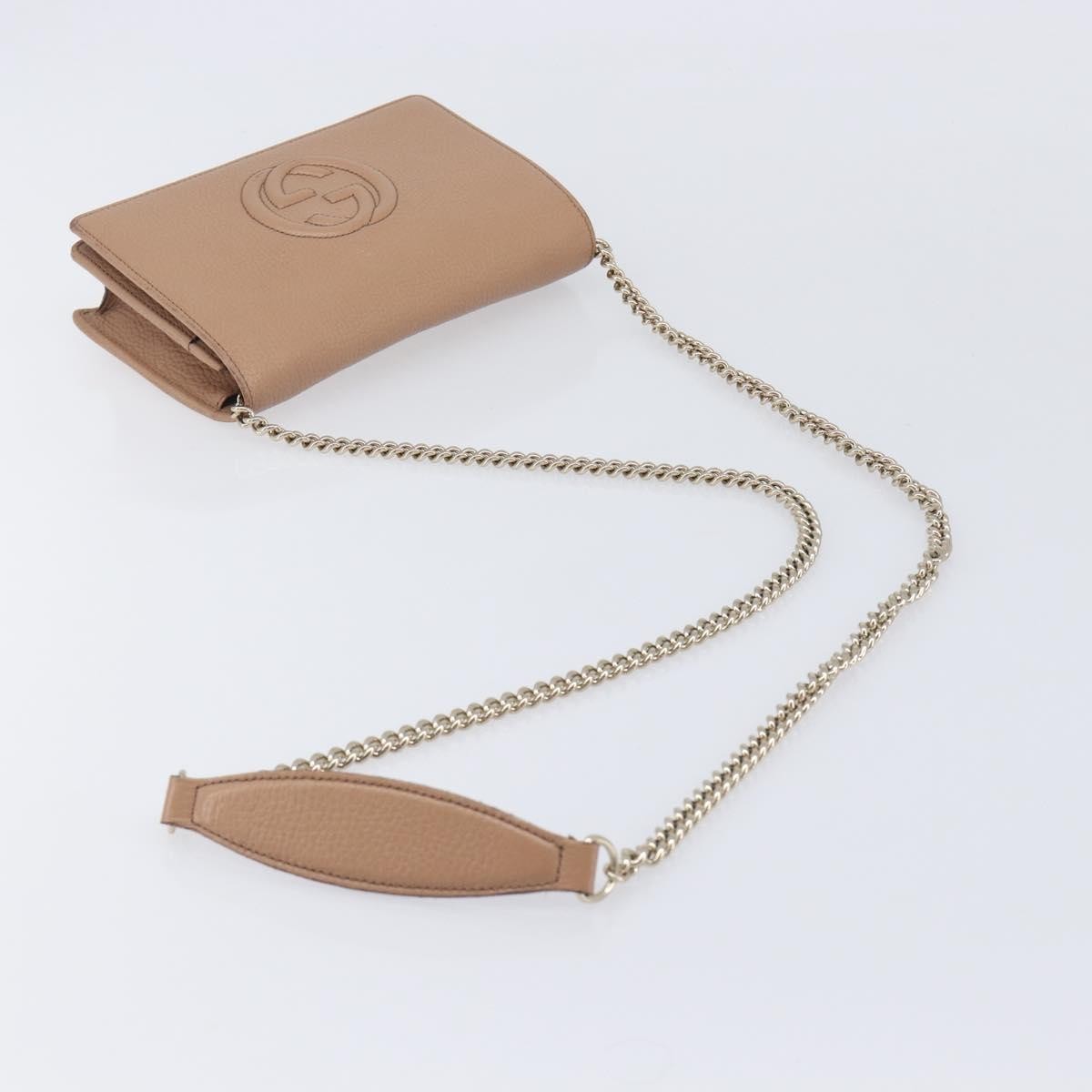 Gucci Soho Wallet On Chain Leather Beige Leather Shoulder Bag Bag (Pre-Owned)