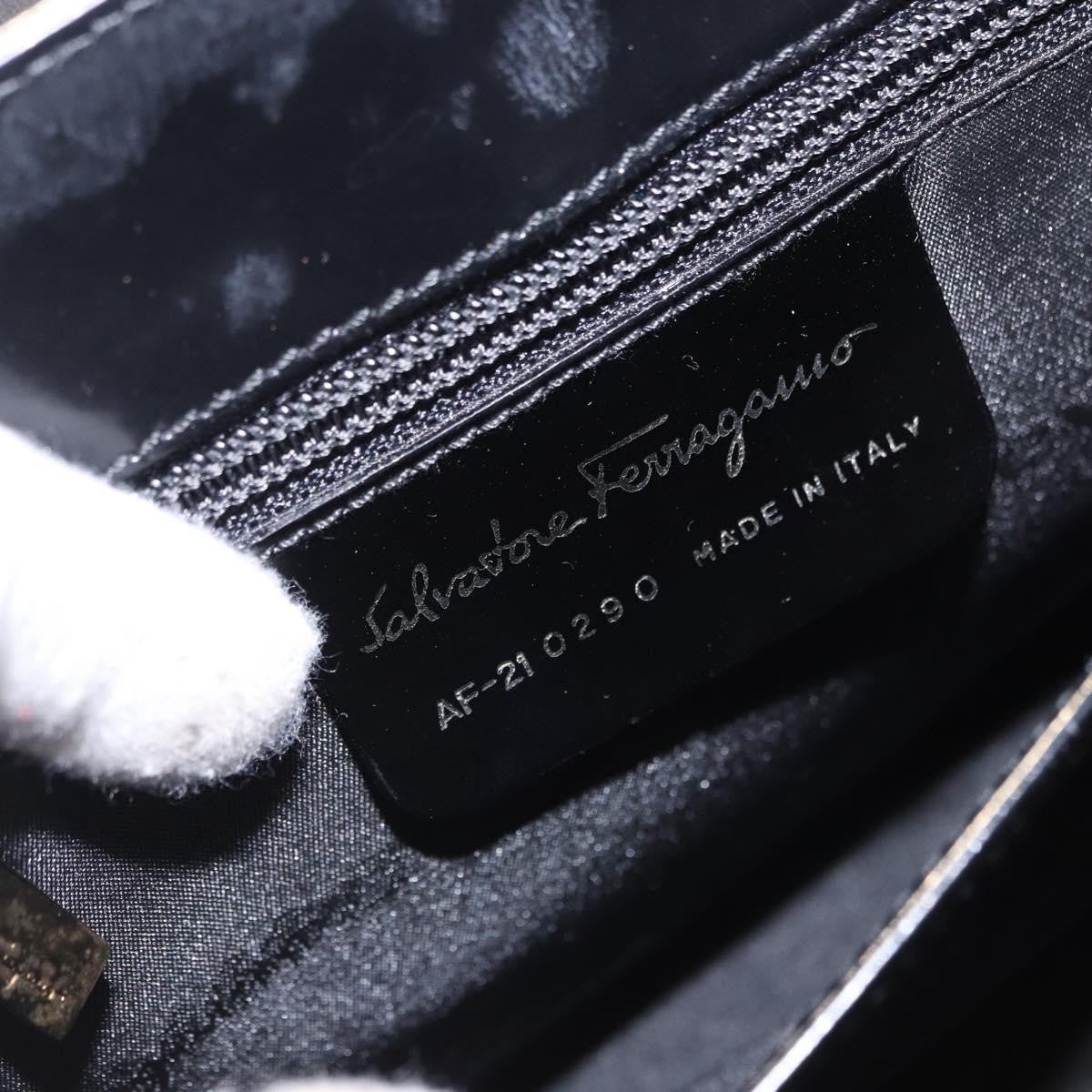 Salvatore Ferragamo Gancini Top Handle Leather Black Patent_Leather Handbag (Pre-Owned)