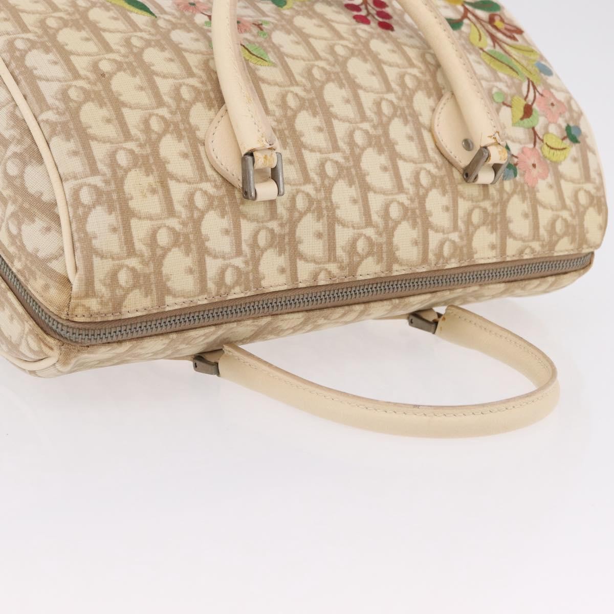 Christian Dior Vintage Boston Diorissimo Canvas Beige Canvas Handbag (Pre-Owned)