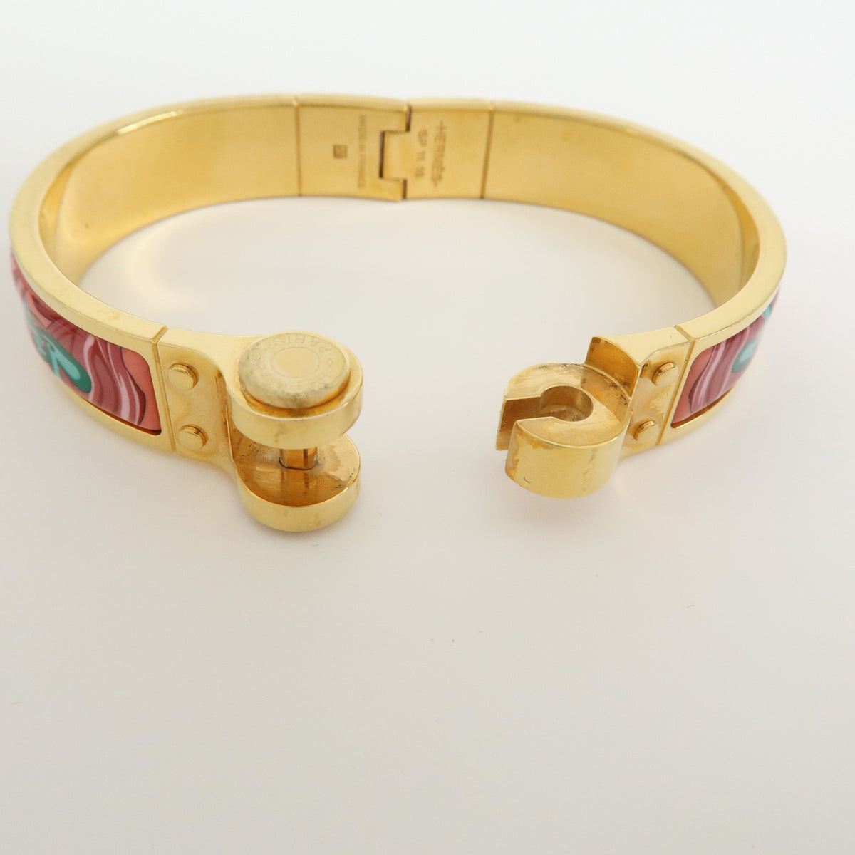 Hermes Charniere Uni Hinged Metal And Enamel Gold Metal Bracelet Jewelry (Pre-Owned)