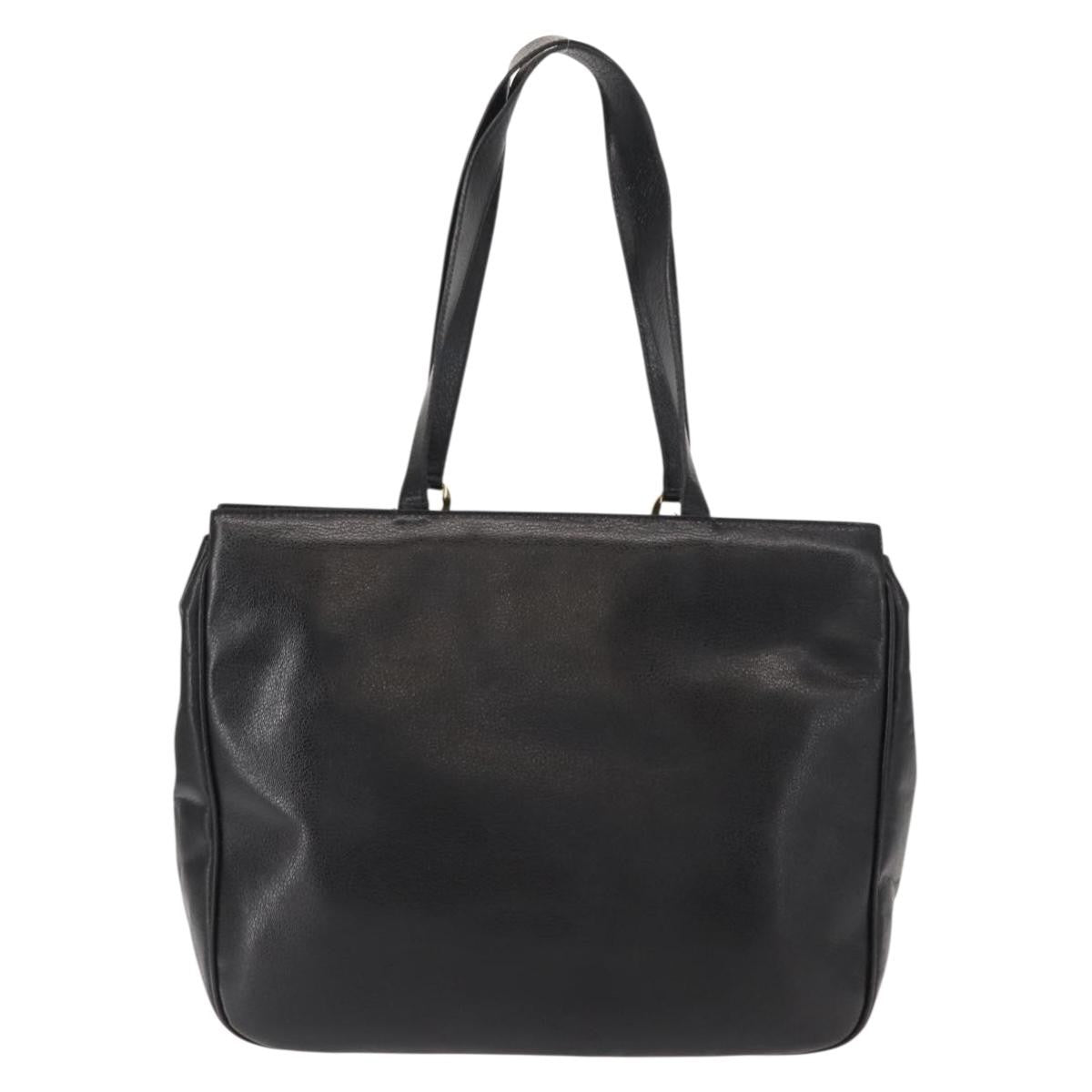 Salvatore Ferragamo Gancini Tote Leather Black Leather Tote Bag Bag (Pre-Owned)