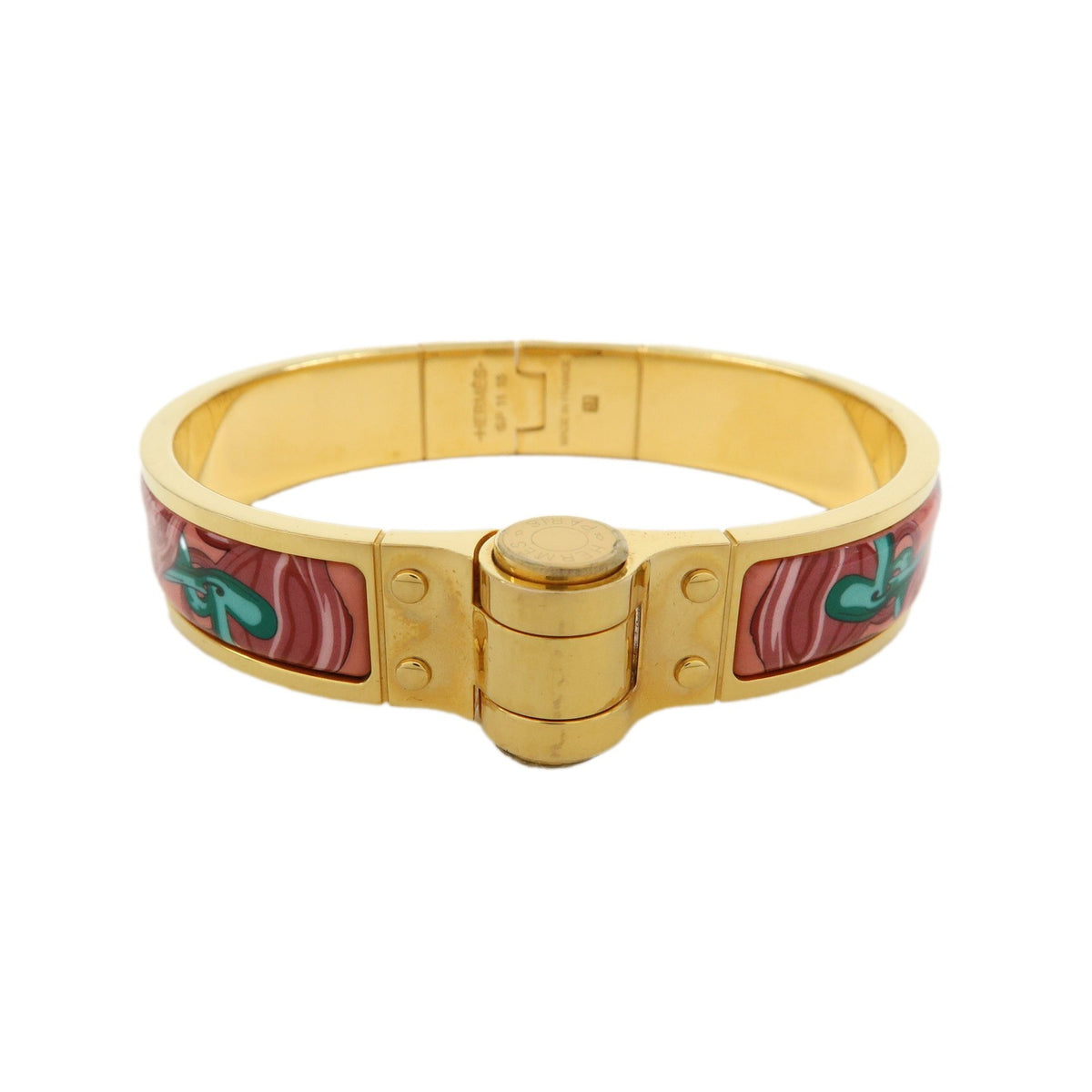 Hermes Charniere Uni Hinged Metal And Enamel Gold Metal Bracelet Jewelry (Pre-Owned)